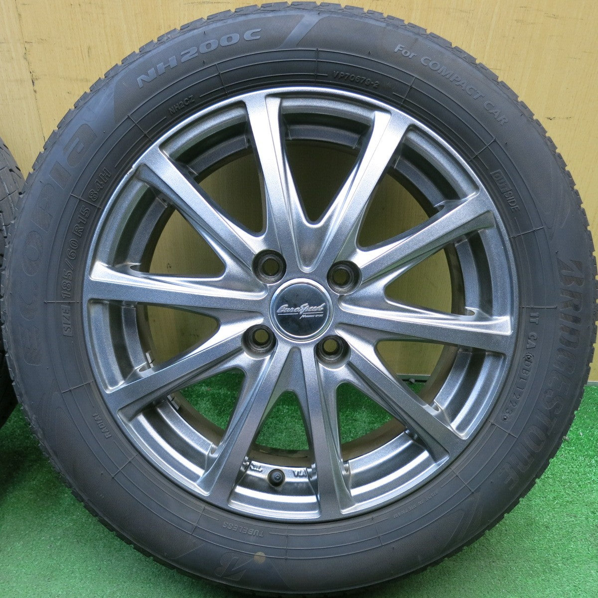 バリ溝！23年！キレイ！8.5分★185/60R15 ブリヂストン エコピア NH200C EuroSpeed MANARAY SPORT ユーロスピード 15インチ PCD100/4H★6042308HAノ