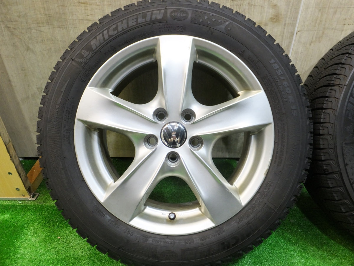 [送料無料] バリ溝！19年！ほぼ10分★ワーゲン 等 185/60R15 スタッドレス AGA ミシュラン X-ICE XI3 15インチ PCD100/5H★2071905Hス