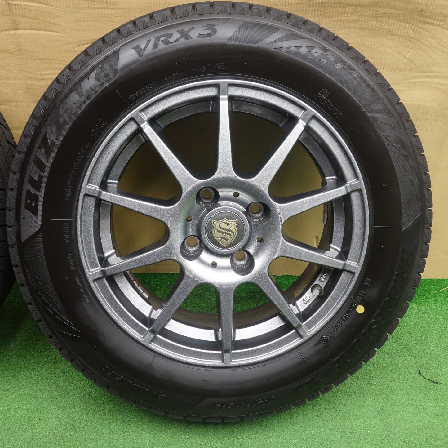 バリ溝！25年！ほぼ10分◎スタッドレス 165/70R14 ブリヂストン ブリザック VRX3 社外 アルミ 14インチ PCD100/4H◎6081001KTス