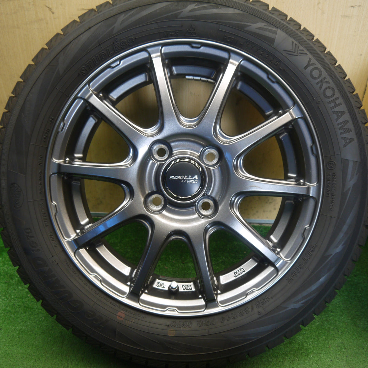 ほぼ未使用！25年！キレイ◎スタッドレス 155/65R14 ヨコハマ アイスガード iG70 SIBILLA NEXT NS10 シビラ ネクスト 14インチ PCD100/4H◎6081902Hス