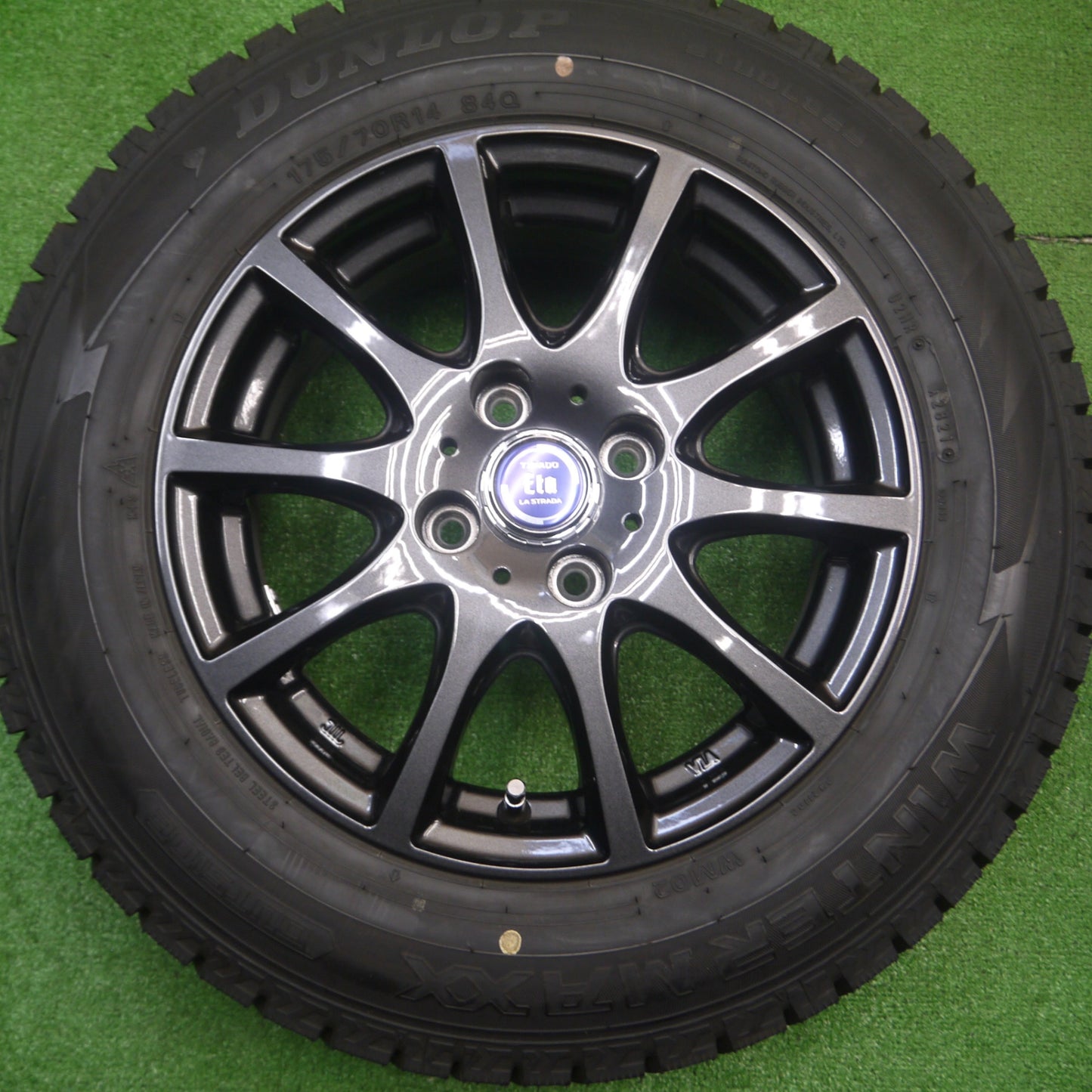 [送料無料] バリ溝！21年！キレイ！ほぼ10分★スタッドレス 175/70R14 ダンロップ ウインターマックス WM02 TIRADO Eta LA STRADA 14インチ PCD100/4H★4110509Hス