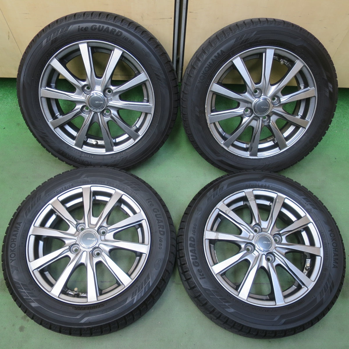 バリ溝！22年！キレイ！8.5分★スタッドレス 155/65R14 ヨコハマ アイスガード iG60 GRASS グラス 14インチ PCD100/4H★6051807イス