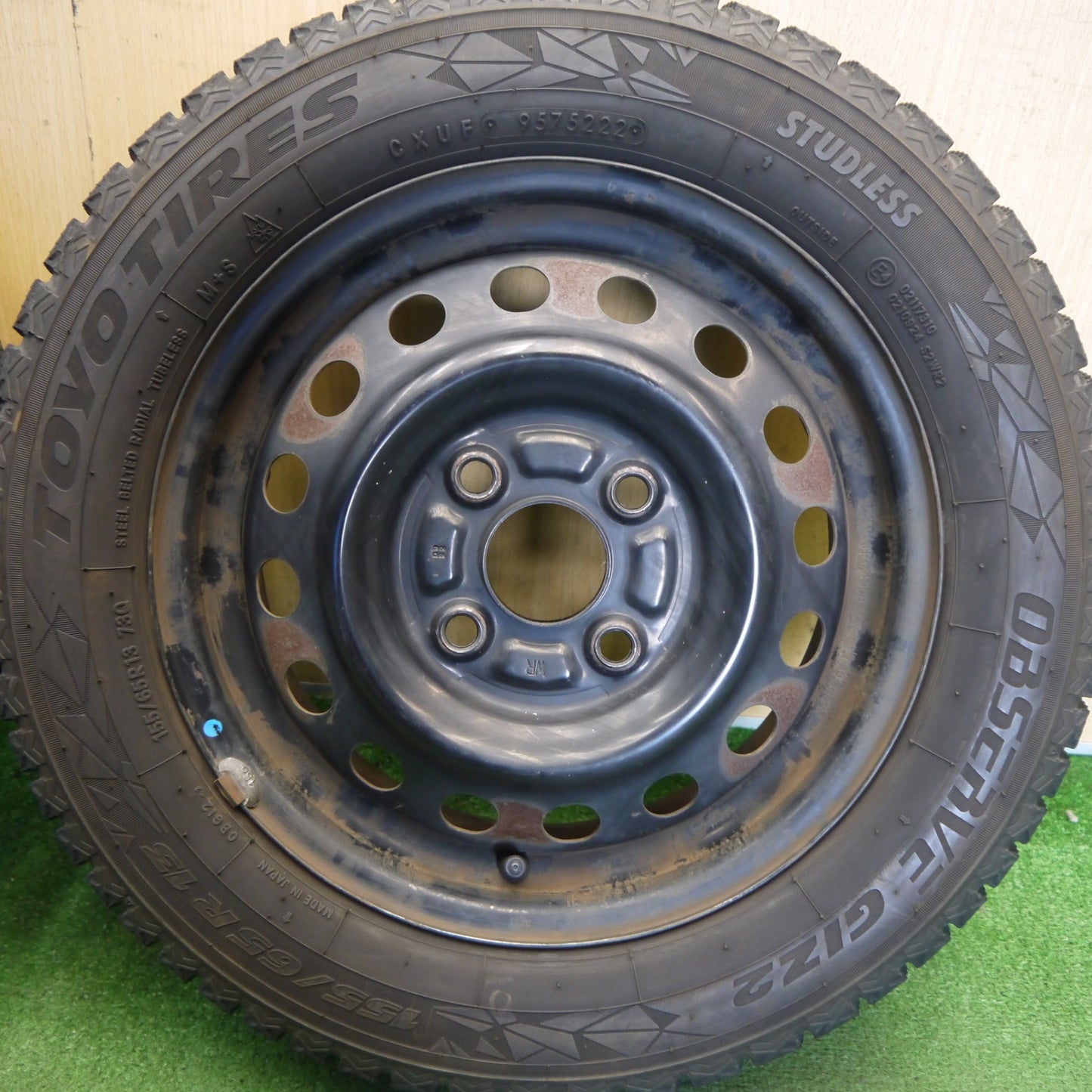 バリ溝！22年！9.5分以上◎スタッドレス 155/65R13 トーヨー オブザーブ GIZ2 スチール ホイール 13インチ PCD100/4H◎6082103Hス
