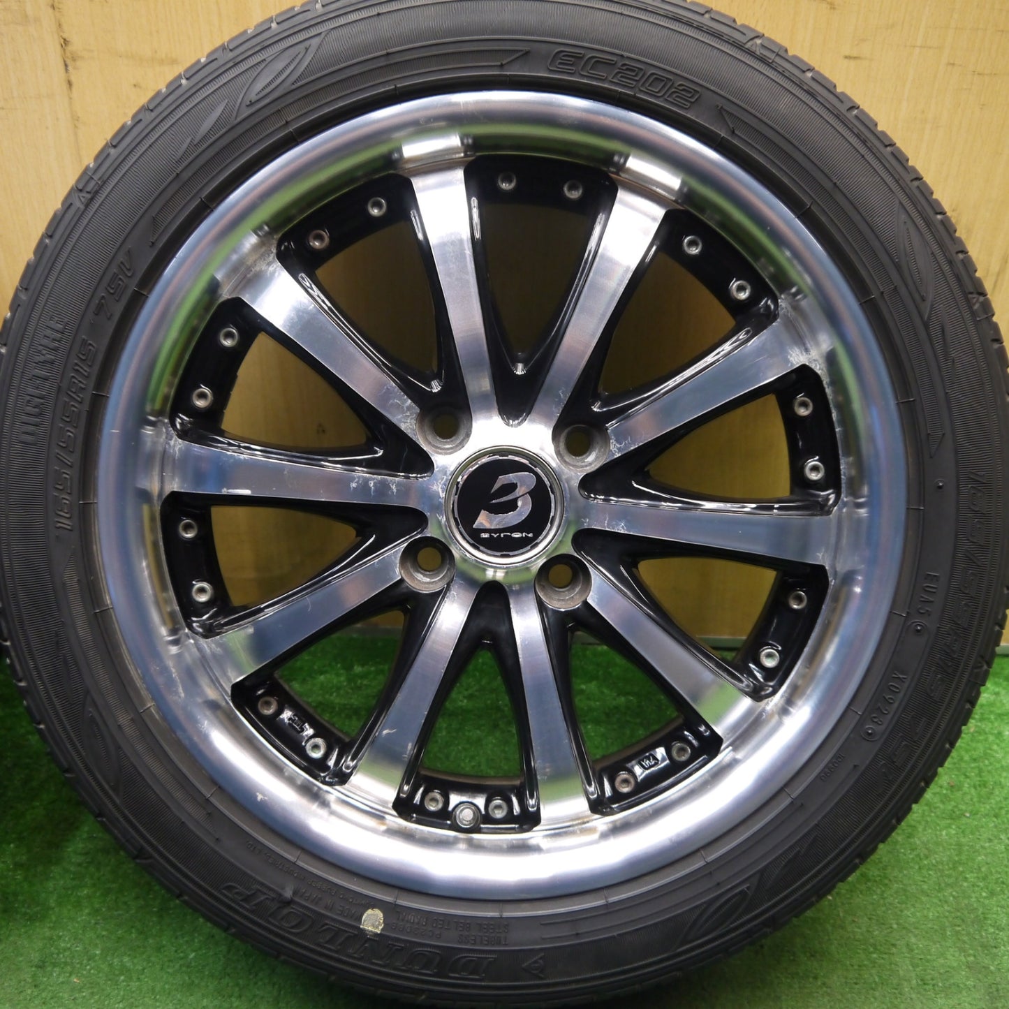 バリ溝！23年！9.5分★LOXARNY EX BYRON STINGER 165/55R15 ダンロップ EC202 ロクサーニ バイロン スティンガー 軽 サイズ PCD100/4H★5062501Hノ