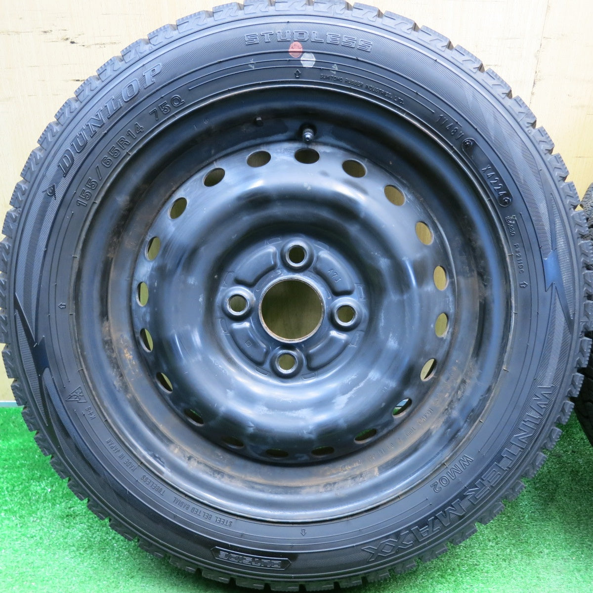 バリ溝！24年！9.5分★スタッドレス 155/65R14 ダンロップ ウインターマックス WM02 TOPY スチール ホイール 14インチ PCD100/4H★6041906HAス