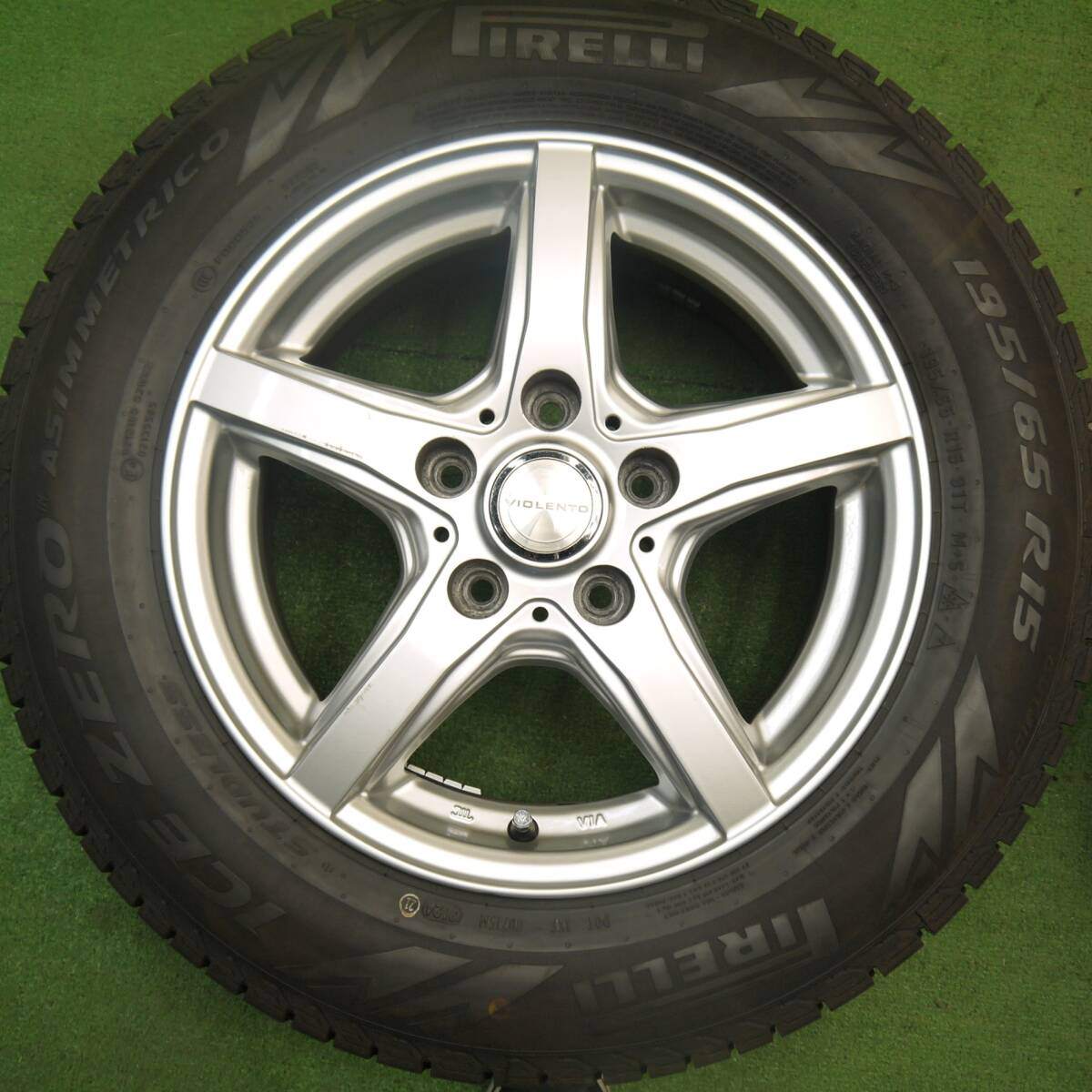 バリ溝！24年！キレイ！9.5分★スタッドレス 195/65R15 ピレリ アイスゼロ アシンメトリコ VIOLENTO ヴィオレント 15インチ PCD114.3/5H★5032503Hス