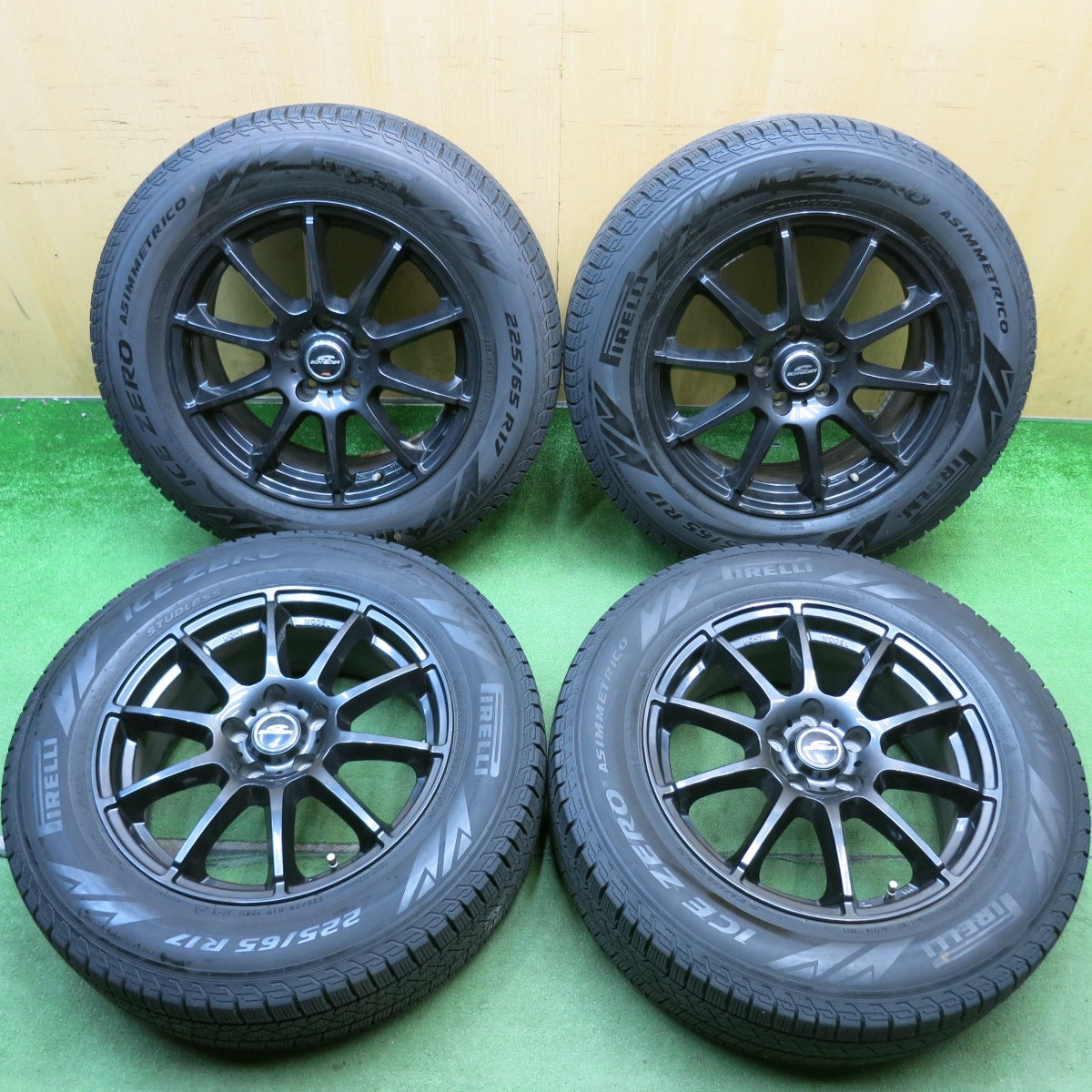 バリ溝！22年！8.5分◎スタッドレス 225/65R17 ピレリ アイスゼロ アシンメトリコ SCHNEIDER MiD シュナイダー 17インチ PCD114.3/5H◎6071809HAス