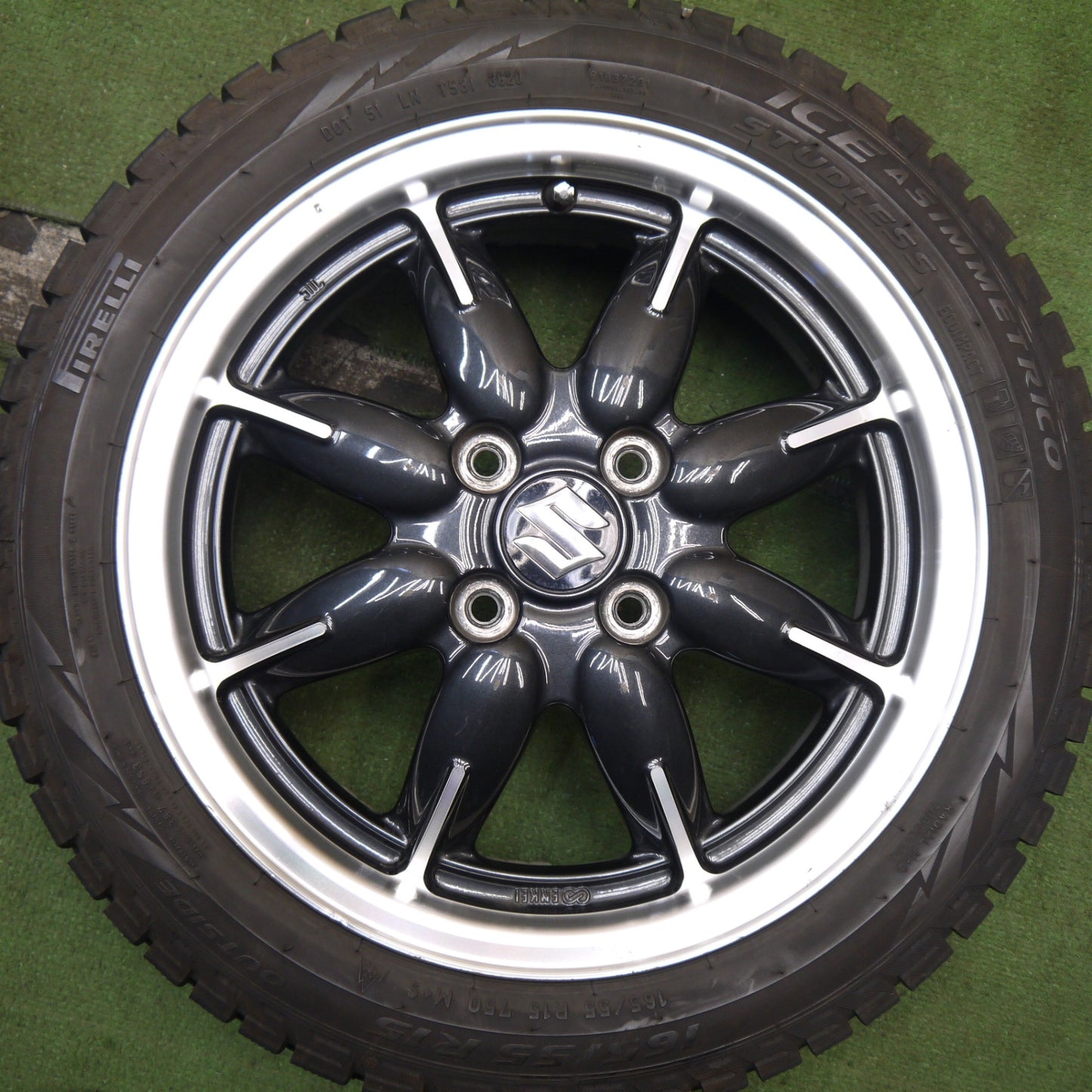 4本価格★スズキ アルト ターボ RS 純正 165/55R15 スタッドレス ピレリ アイスアシンメトリコ 15インチ PCD100/4H★5072806Hス