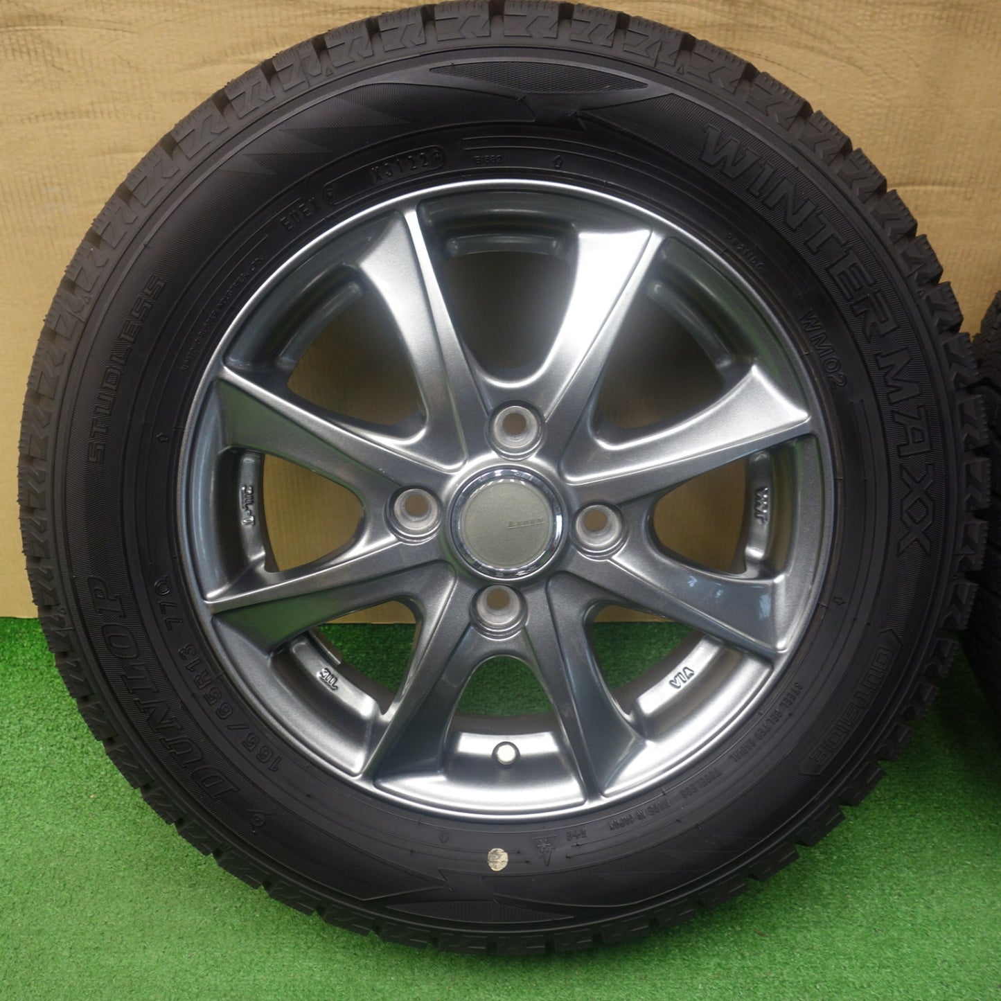 バリ溝！22年！キレイ！ほぼ10分◎スタッドレス 165/65R13 ダンロップ ウインターマックス WM02 LEBEN レーベン 13インチ PCD100/4H◎6062004KTス