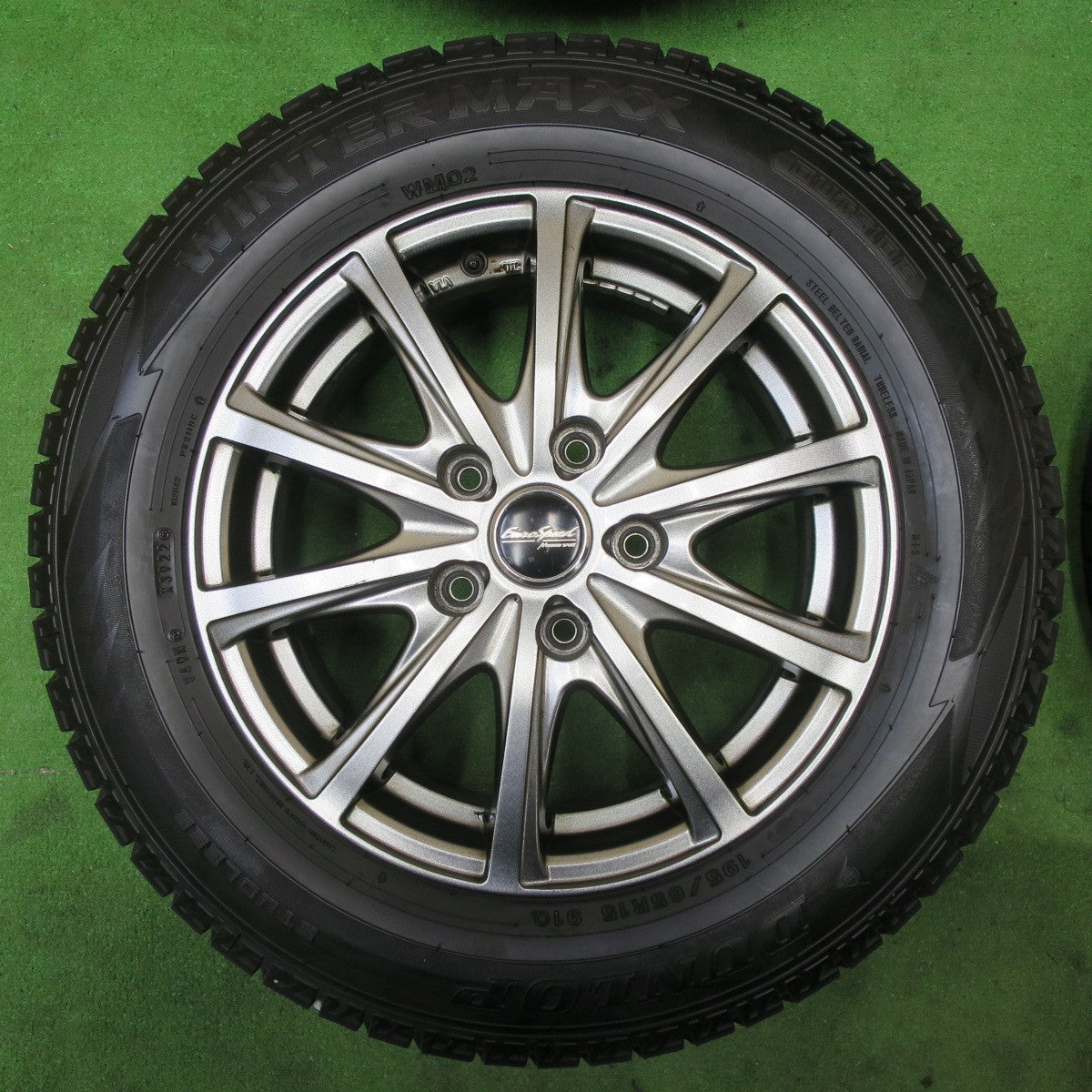 バリ溝！22年！キレイ！9.5分以上★スタッドレス 195/65R15 ダンロップ ウインターマックス WM02 EuroSpeed MANARAY SPORT ユーロスピード 15インチ PCD114.3/5H★5062002TTス