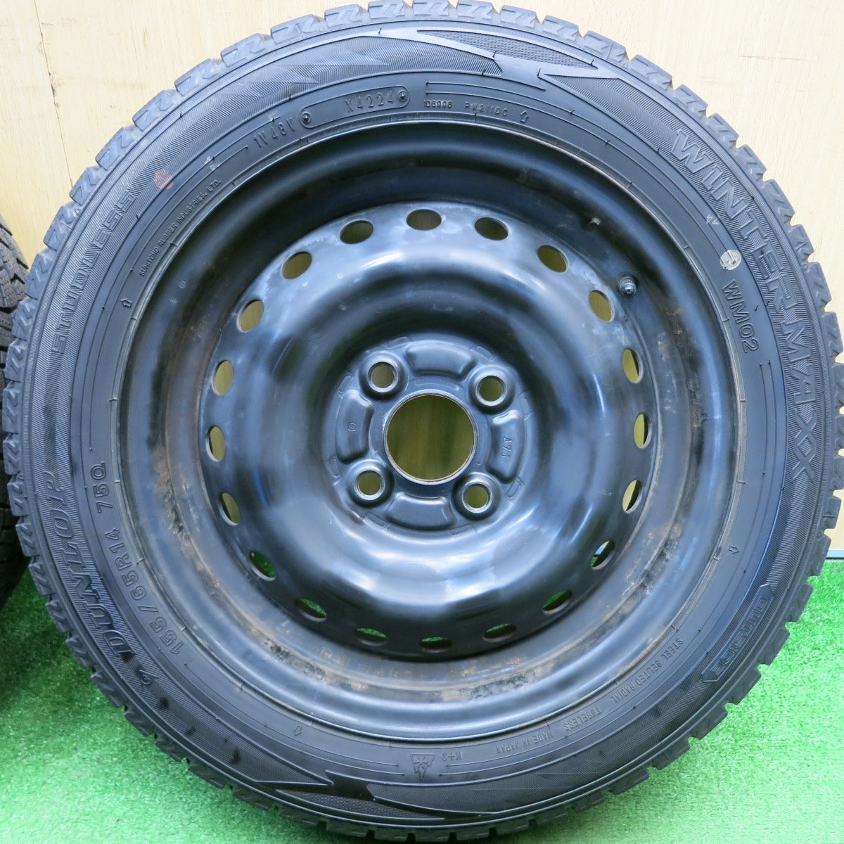 バリ溝！24年！9.5分★スタッドレス 155/65R14 ダンロップ ウインターマックス WM02 TOPY スチール ホイール 14インチ PCD100/4H★6041906HAス