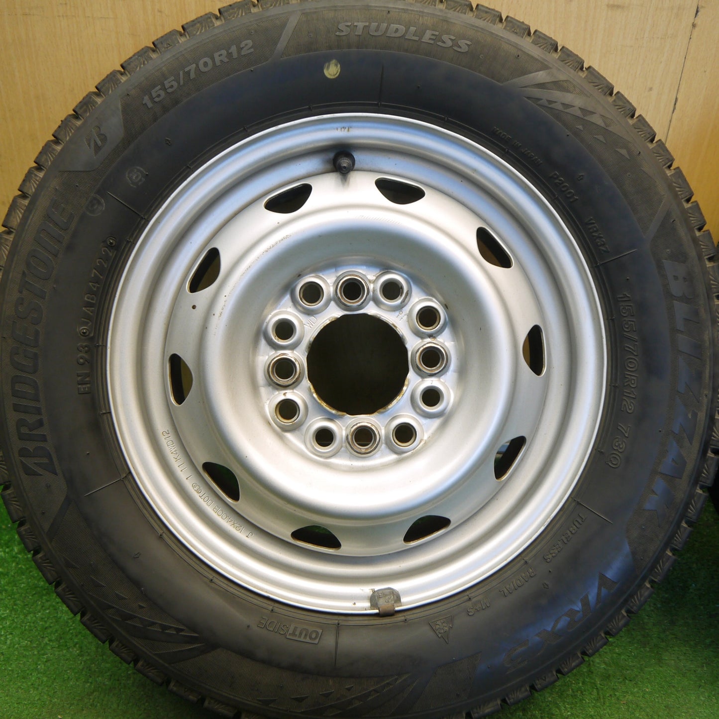 バリ溝！22年！キレイ！9分◎スタッドレス 155/70R12 ブリヂストン ブリザック VRX3 スチール ホイール 12インチ PCD100 110 114.3/4H マルチ◎6080505Hス