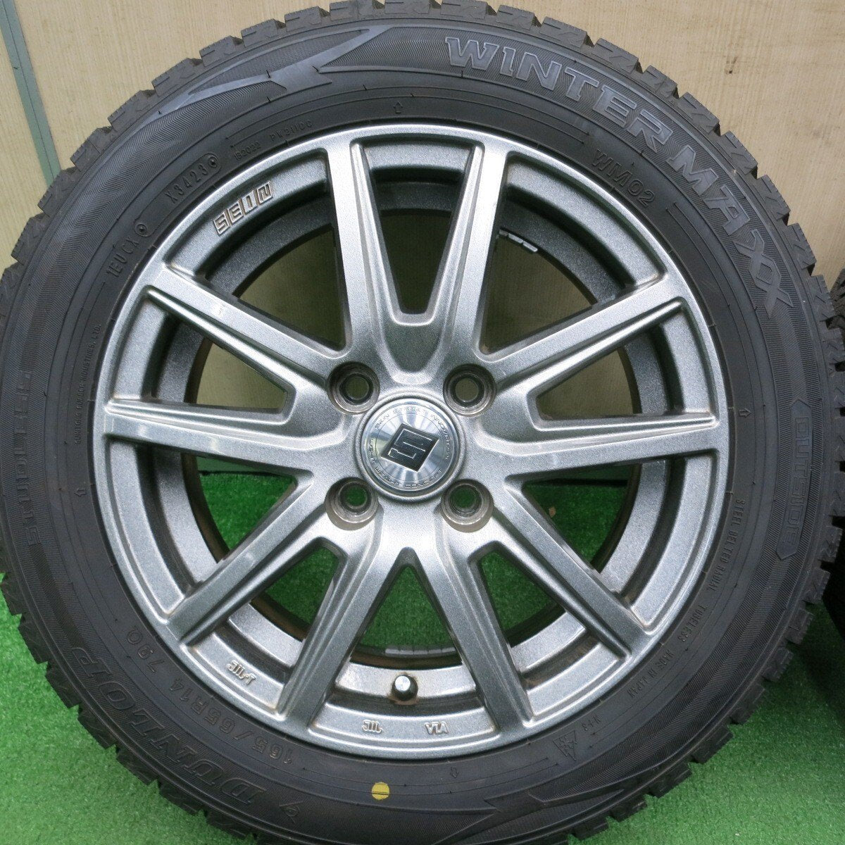 バリ溝！23年！キレイ！9.5分以上★スタッドレス 165/65R14 ダンロップ ウインターマックス WM02 SEIN ザイン 14インチ PCD100/4H★5020304TNス