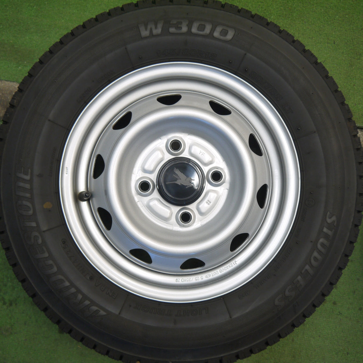 バリ溝！25年！キレイ！9分◎スタッドレス 145/80R12 80/78N ブリヂストン W300 スチール ホイール 12インチ PCD100/4H◎6090203Hス