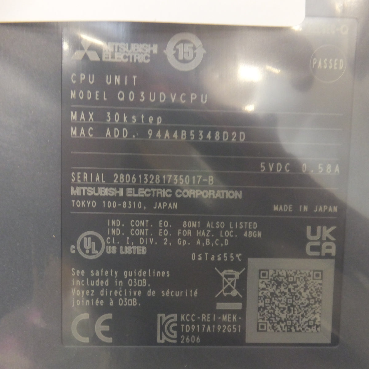 未使用★三菱 MITSUBISHI シーケンサ CPUユニット MELSEC-Q Q03UDVCPU(C)★