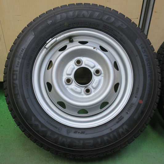 バリ溝！24年！9分◎スタッドレス 145/80R12 80/78N ダンロップ ウインターマックス LV01 for VAN スチール ホイール 12インチ PCD100/4H◎6091103イス