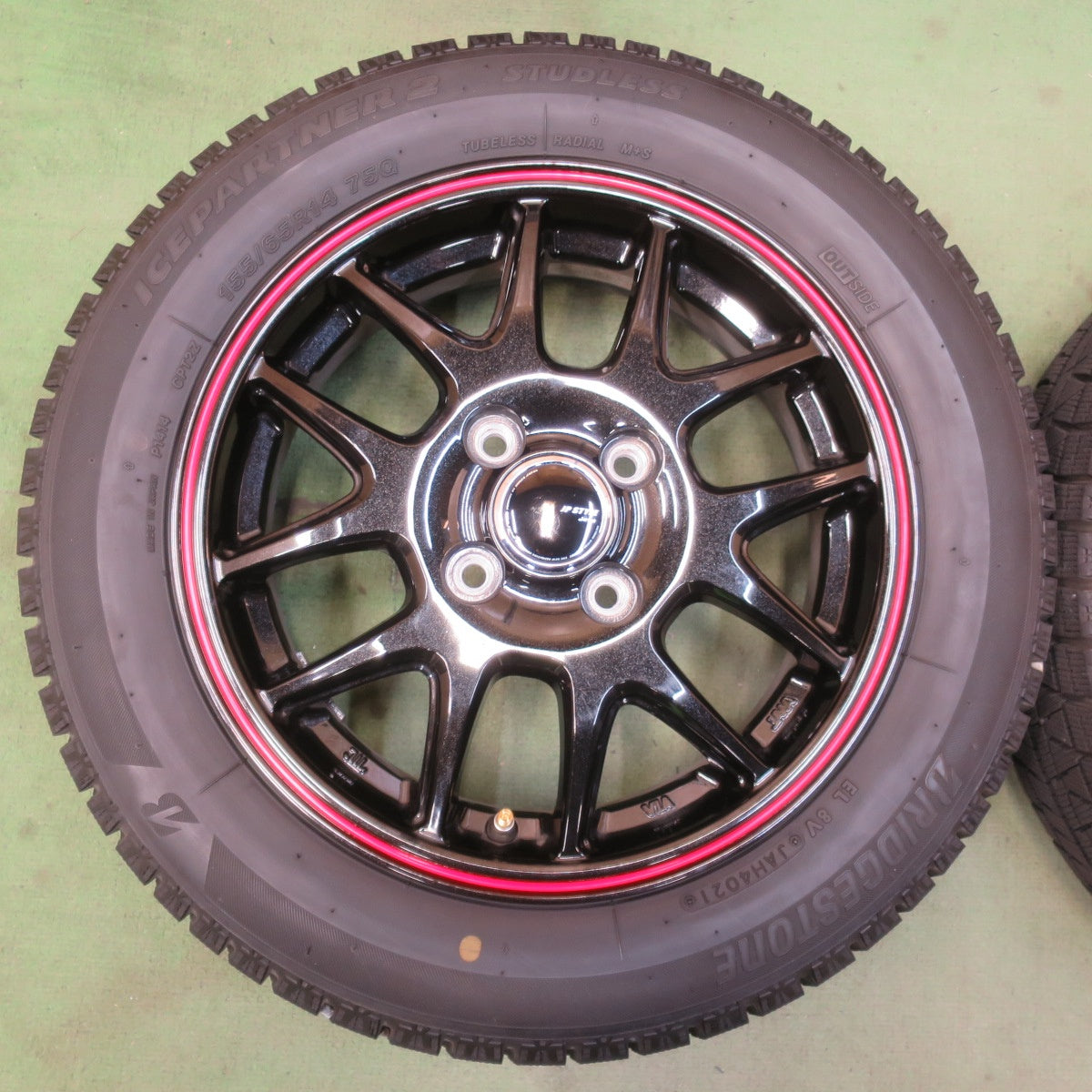 バリ溝！8.5分★スタッドレス 155/65R14 ブリヂストン アイスパートナー2 JP STYLE Jefa 社外 アルミ 14インチ PCD100/4H★6033009イス