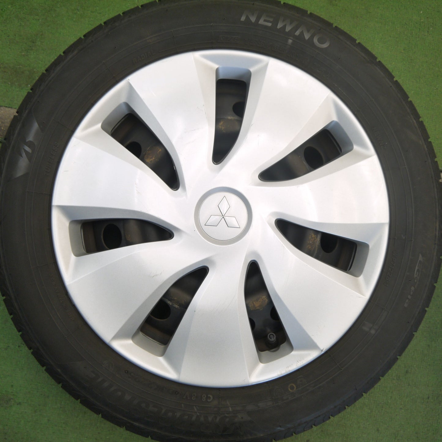 バリ溝！25年！9.5分以上◎三菱 ekワゴン 純正 スチール 155/65R14 ブリヂストン NEWNO ニューノ 14インチ PCD100/4H◎6081701Hノ