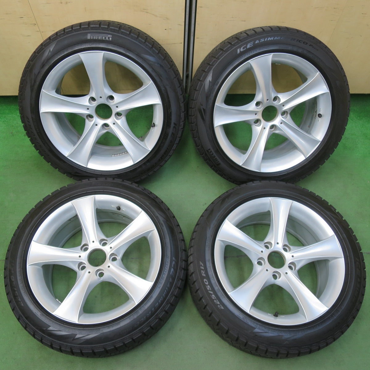 バリ溝！22年！9.5分★BMW 等 AGA Bayern TARGA 225/50R17 スタッドレス ピレリ アイスアシンメトリコ プラス 17インチ バイエルン PCD120/5H★5120614イス