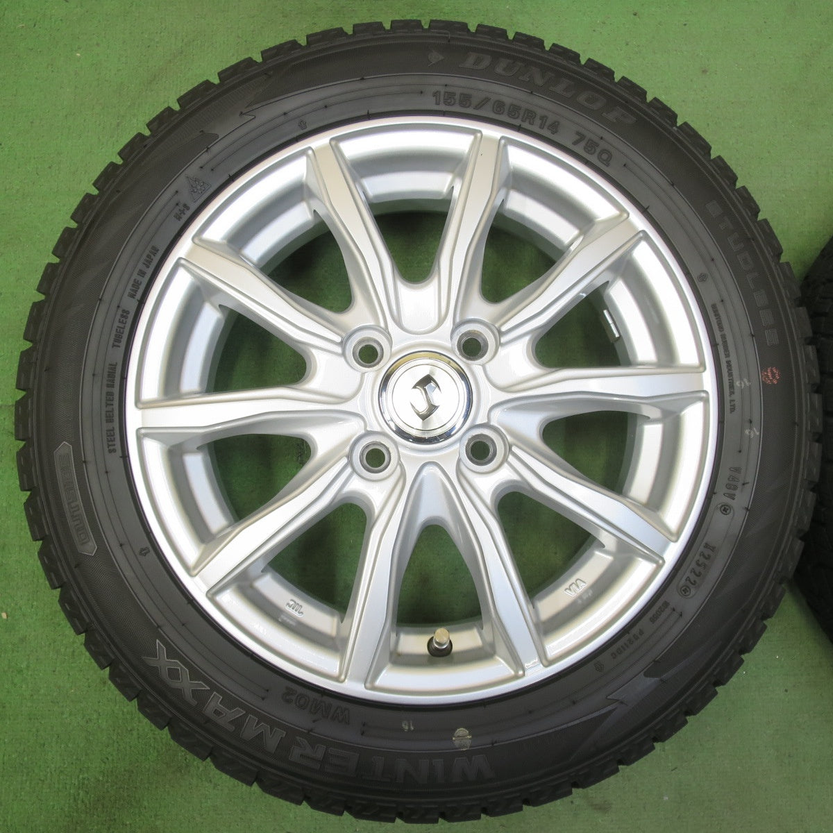 バリ溝！22年！キレイ！ほぼ10分★スタッドレス 155/65R14 ダンロップ ウインターマックス WM02 社外 アルミ 14インチ PCD100/4H★5092007イス