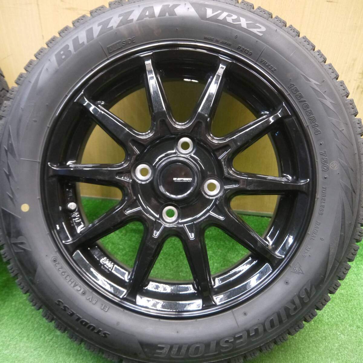 バリ溝！22年！キレイ！ほぼ10分★スタッドレス 155/65R14 ブリヂストン ブリザック VRX2 G-SPEED Gスピード 14インチ PCD100/4H★4122507Hス