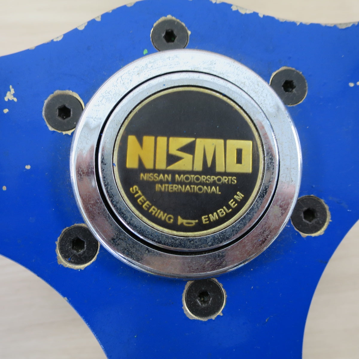 ♪MOMO モモ ウッド ステアリング ハンドル 旧ロゴ 日産 ニスモ ホーンボタン NISSAN MOTORSPORTS 現状品♪ [送料無料]