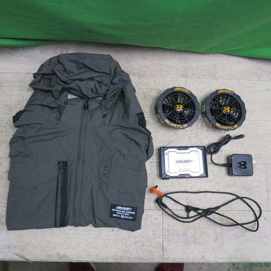 [送料無料] キレイ☆バートル エアークラフト 空調服 ファン + バッテリ + ベスト ミルスグリーン XLサイズ AC370/371 AC360-19V AC1154 BURTLE☆