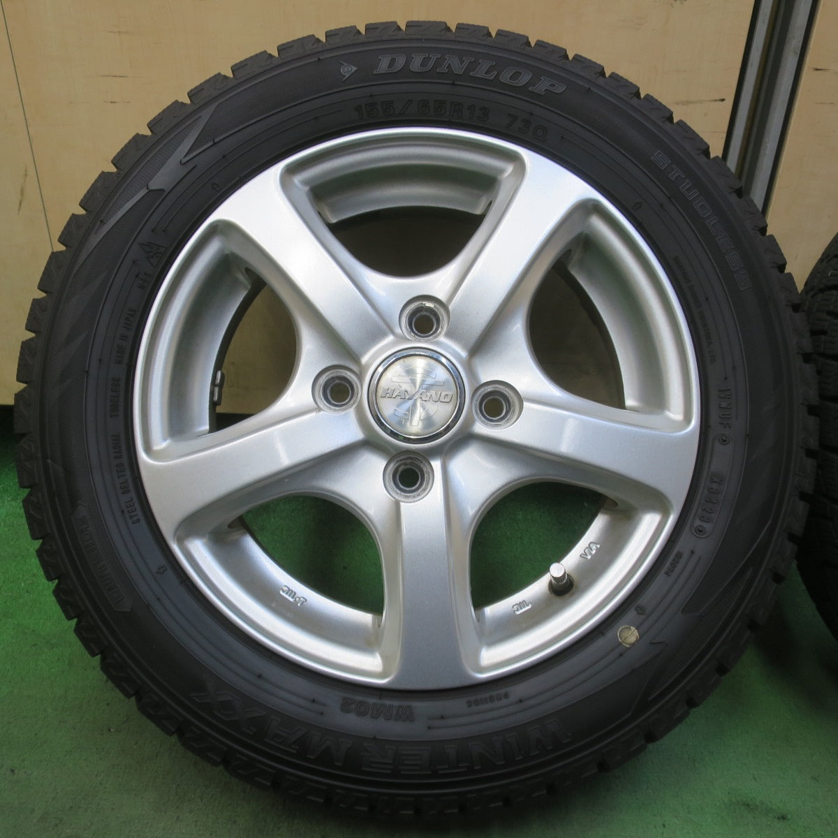 バリ溝！23年！9.5分◎スタッドレス 155/65R13 ダンロップ ウインターマックス WM02 HAYANO ハヤノ 13インチ PCD100/4H◎6072607イス