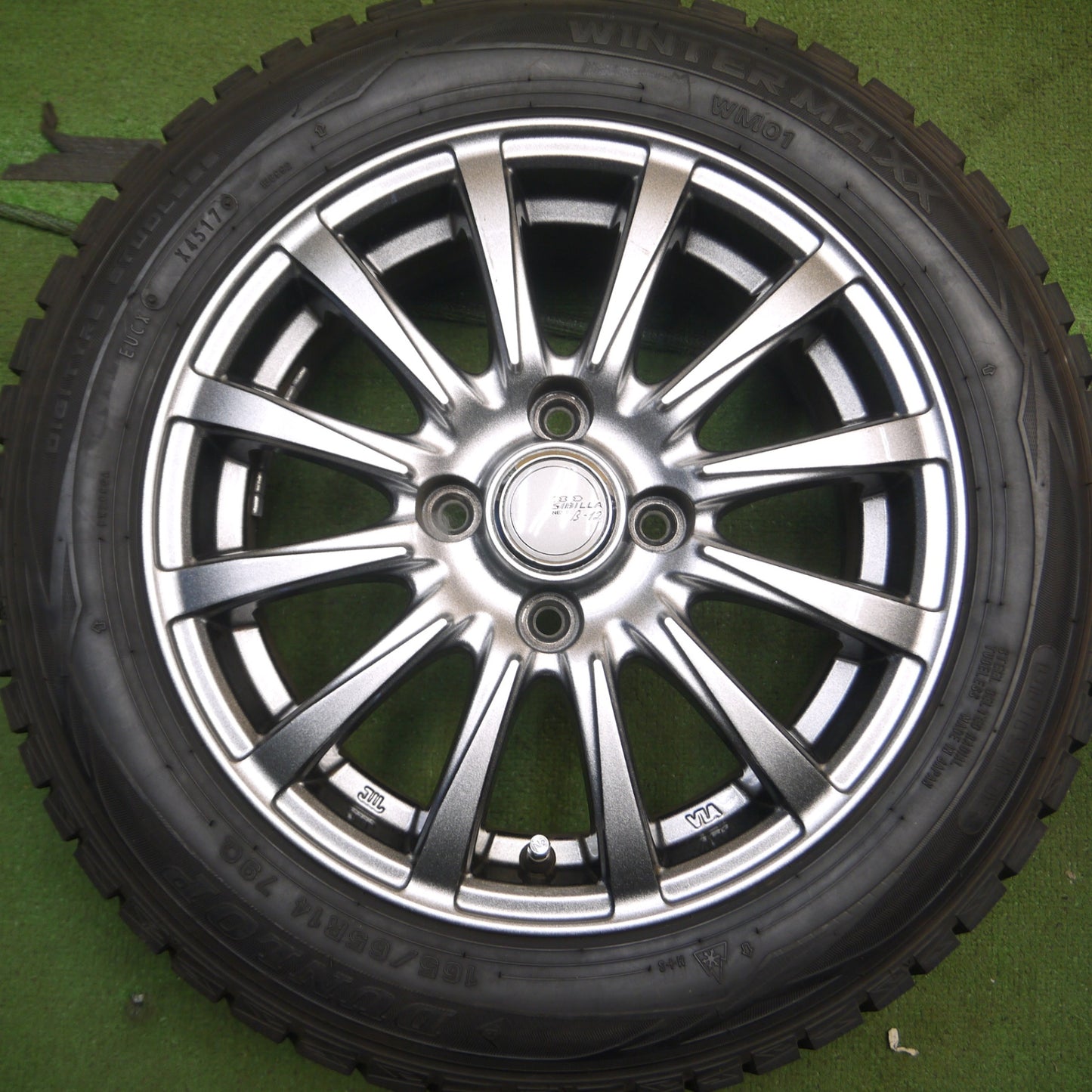 *送料無料* バリ溝！キレイ！9.5分以上★スタッドレス 165/65R14 ダンロップ ウインターマックス WM01 SIBILLA NEXT β-12 シビラ PCD100/4H★4060702Hス