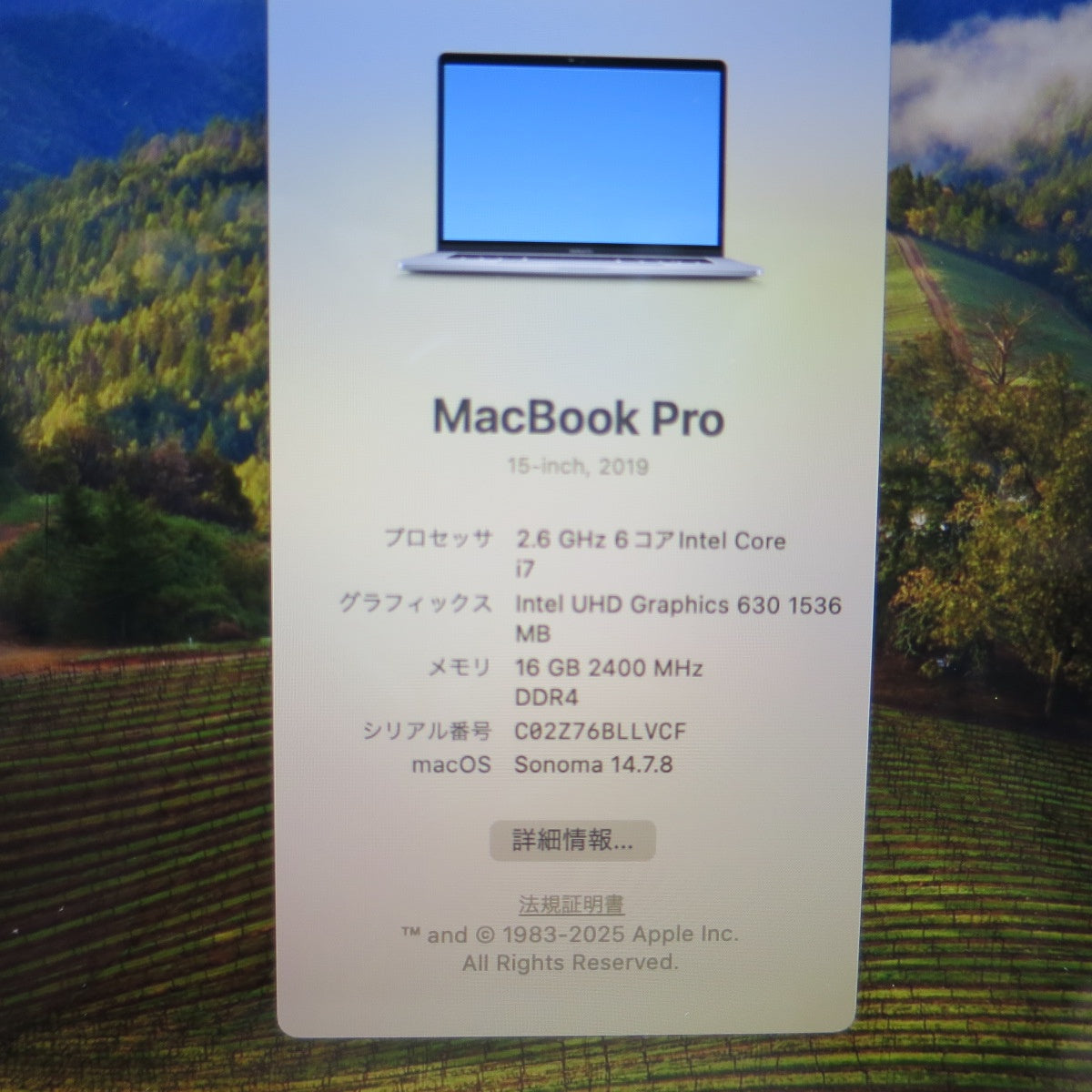 [送料無料] ☆Apple mac book Pro A1990 15-inch, 2019 Core i7 16GB 256GB ノート PC パソコン アップル マックブック プロ☆