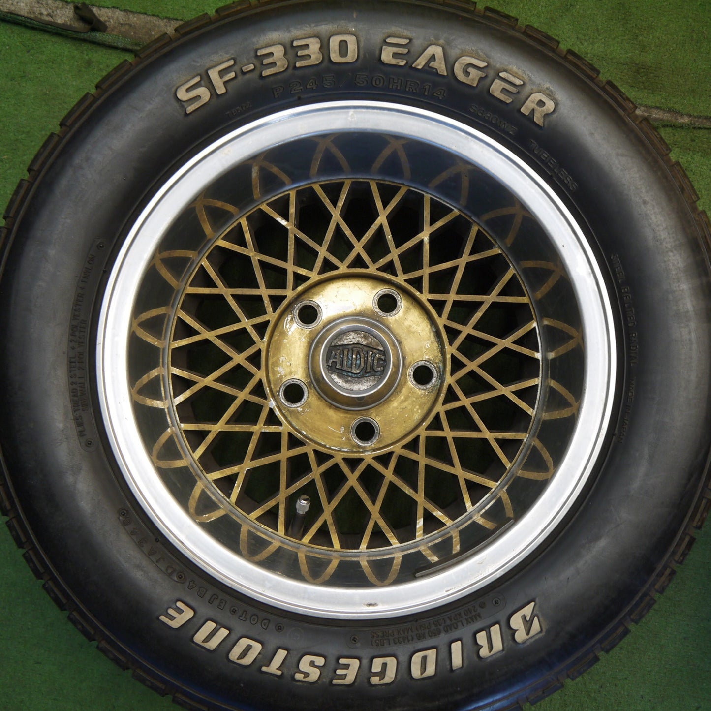 4本価格◎旧車 265/50R14 ブリヂストン SF-330 EAGER ホワイトレター 社外 アルミ ALDIC メッシュ 14インチ PCD120/5H◎6070304Hノ