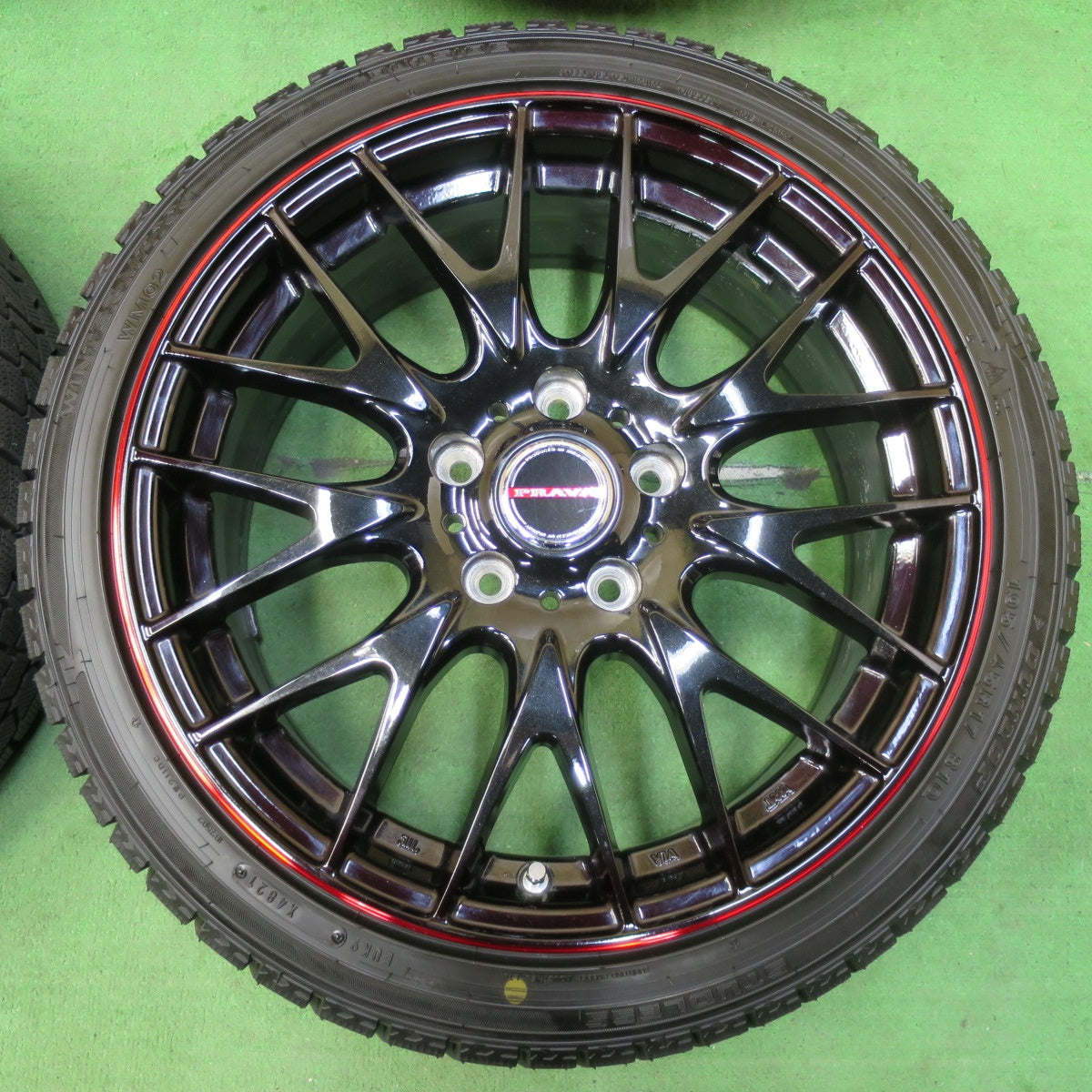 [送料無料] バリ溝！21年！キレイ！9.5分★スタッドレス 195/45R17 ダンロップ ウインターマックス WM02 Leyseen PRAVA 9M レイシーン プラバ PCD114.3/5H★4111105イス