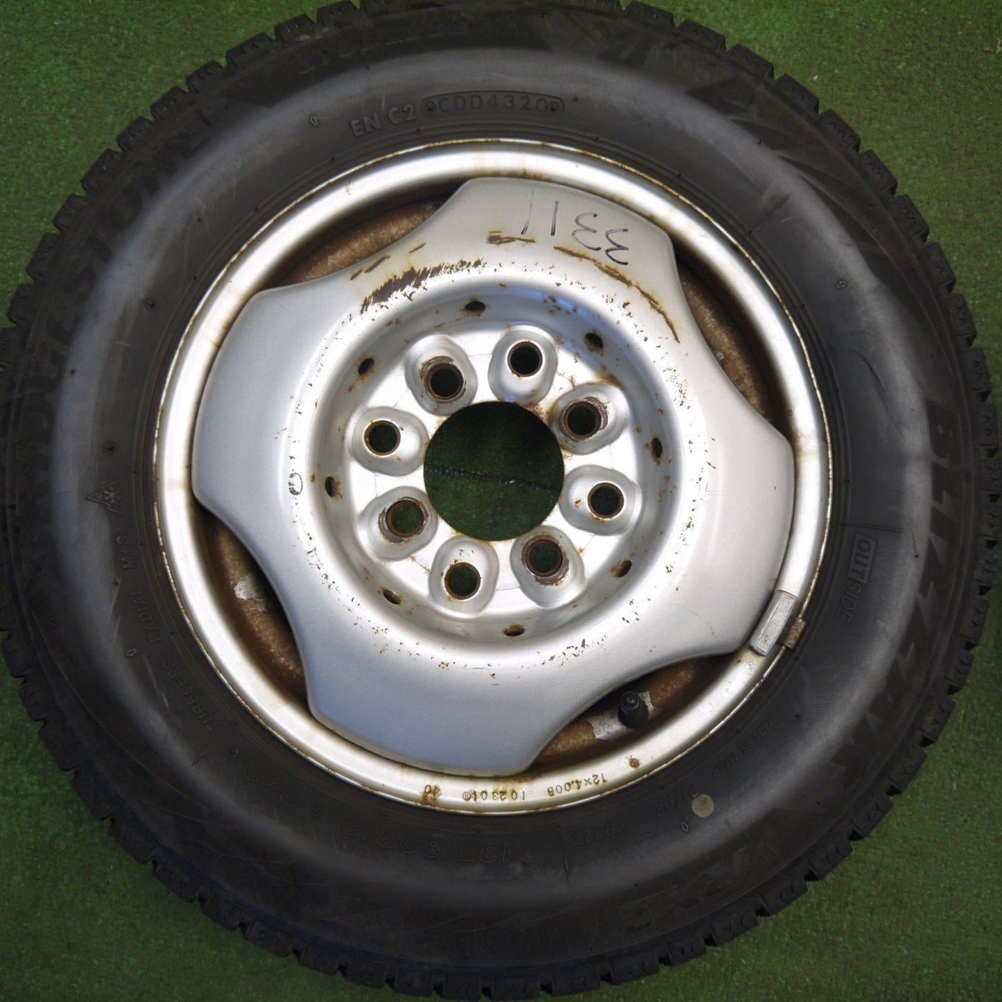 4本価格★スタッドレス 135/80R12 ブリヂストン ブリザック VRX2 スチール ホイール 12インチ PCD100 114.3/4H マルチ★6031705Hス