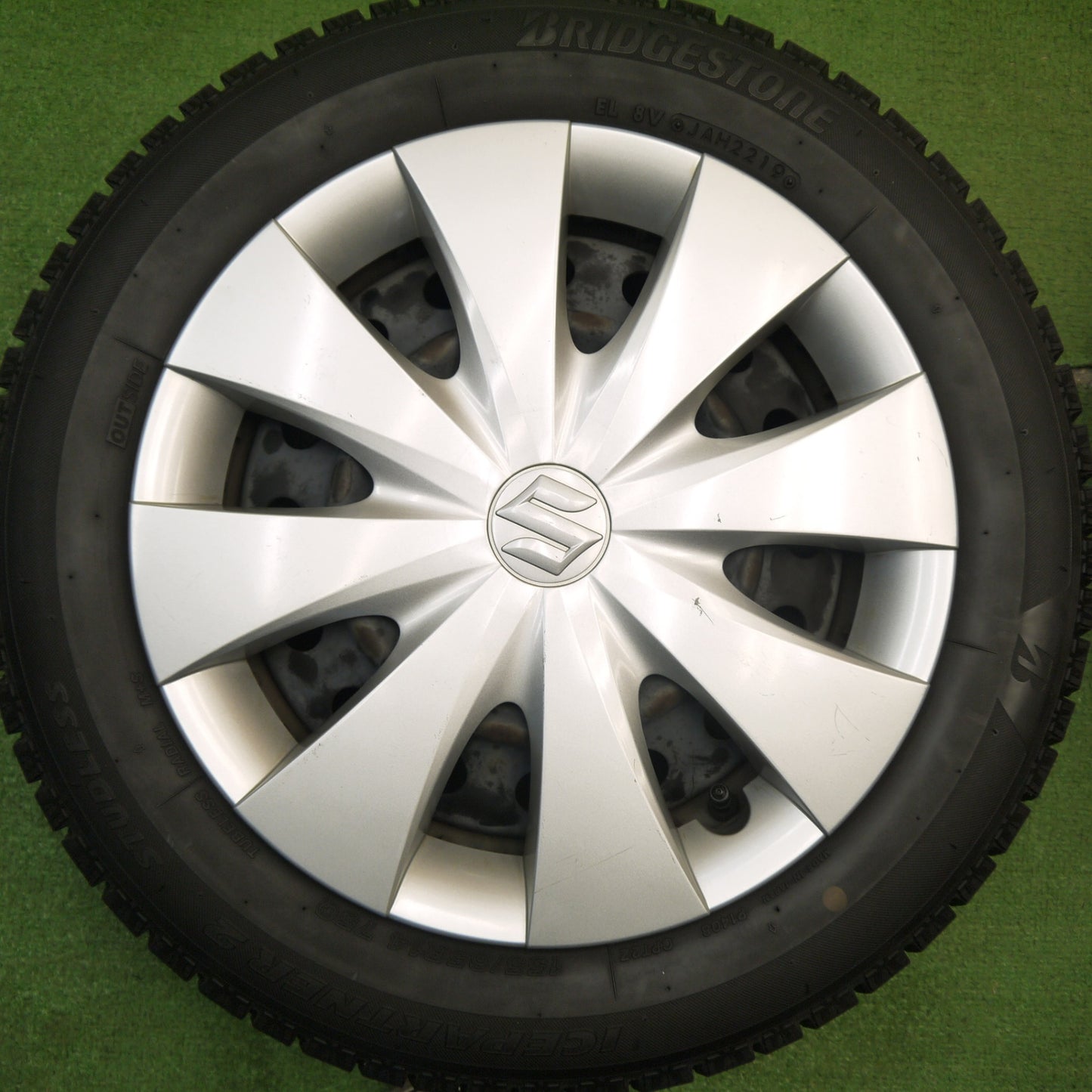 [送料無料] バリ溝！8.5分★スズキ スペーシア 純正 スチール 155/65R14 スタッドレス ブリヂストン アイスパートナー2 14インチ PCD100/4H★5031201Hス
