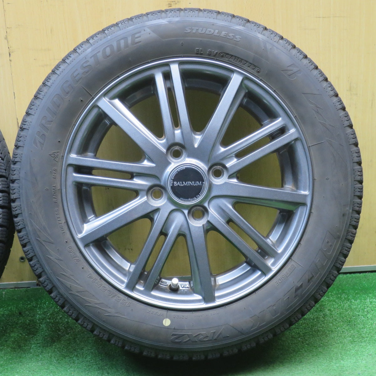 バリ溝！22年！キレイ！8.5分★スタッドレス 155/65R14 ブリヂストン ブリザック VRX2 BALMINUM BR10 バルミナ 14インチ PCD100/4H★6033102NJス