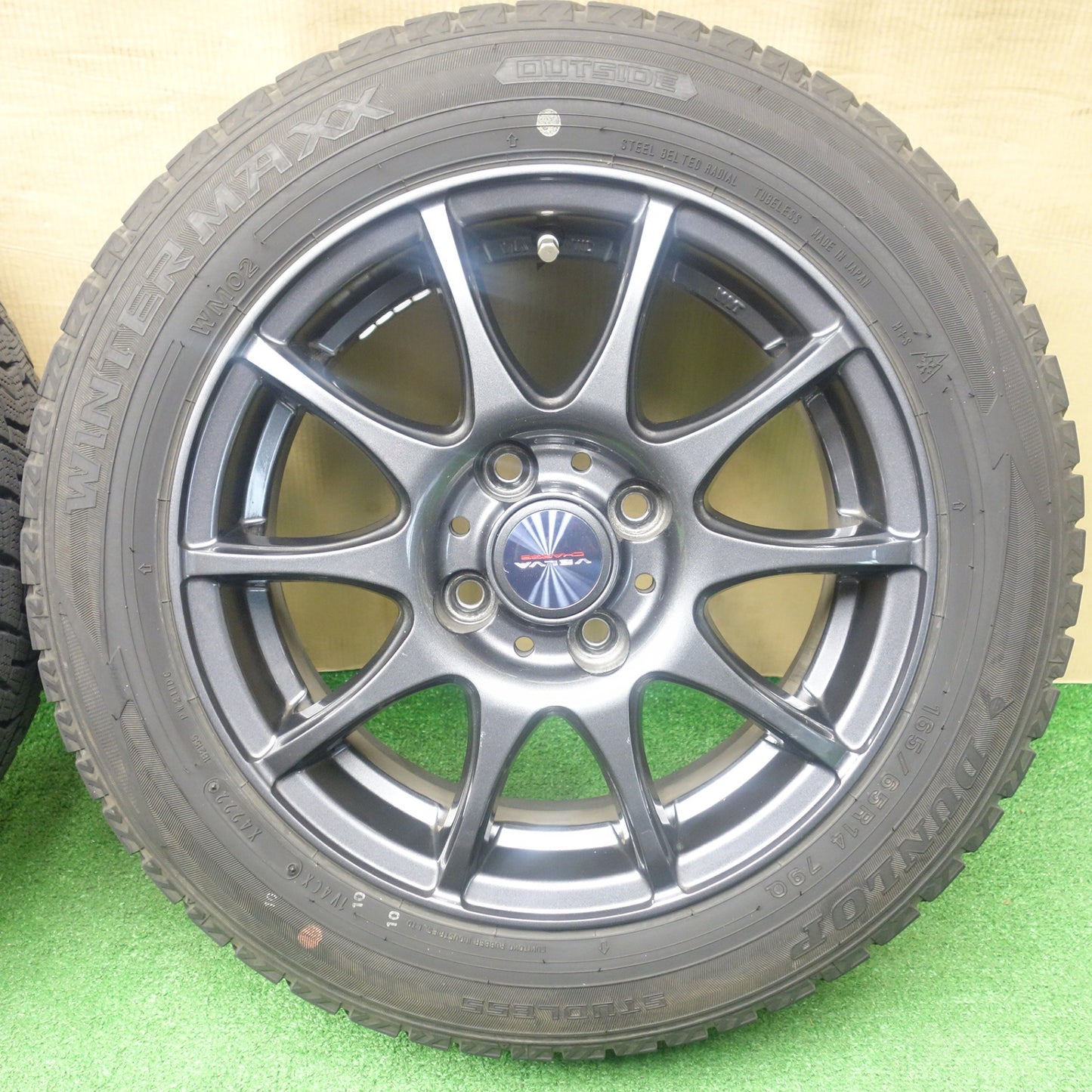 バリ溝！22年！9.5分★スタッドレス 165/65R14 ダンロップ ウインターマックス WM02 VELVA CHARGE ヴェルヴァ 14インチ PCD100/4H★6022703KTス