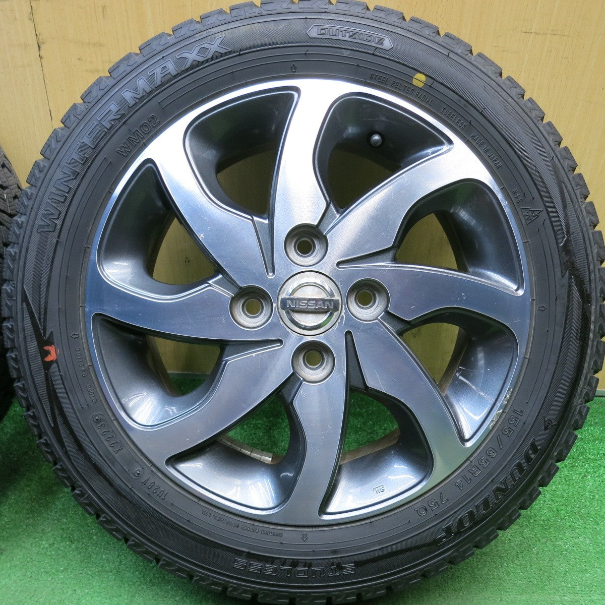 バリ溝！23年！9.5分★日産 ML21S ルークス 純正 155/65R14 スタッドレス ダンロップ ウインターマックス WM02 14インチ PCD100/4H★6050509HAス