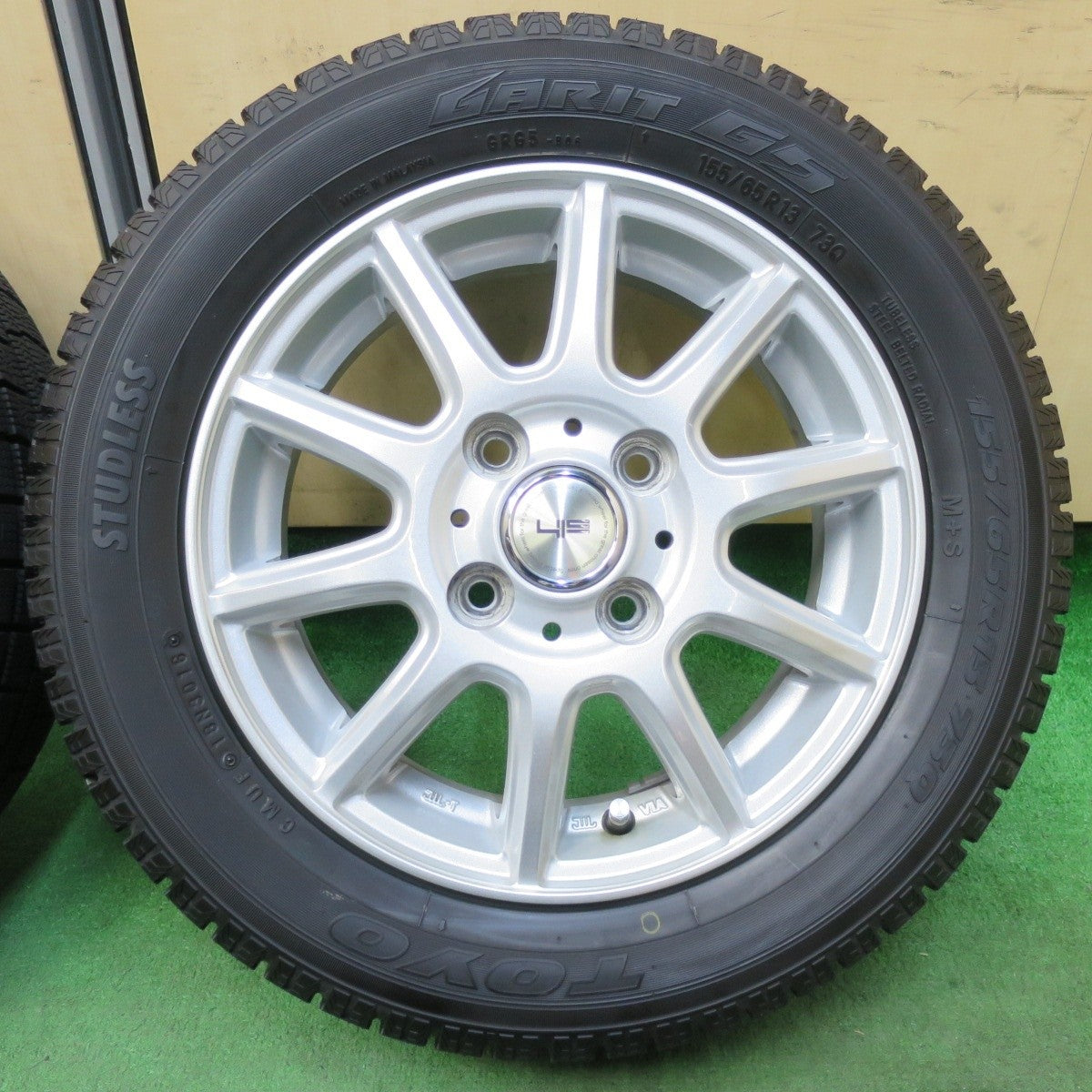 バリ溝！キレイ！9.5分★スタッドレス 155/65R13 トーヨー ガリット G5 sih 社外 アルミ 13インチ PCD100/4H★5012710イス