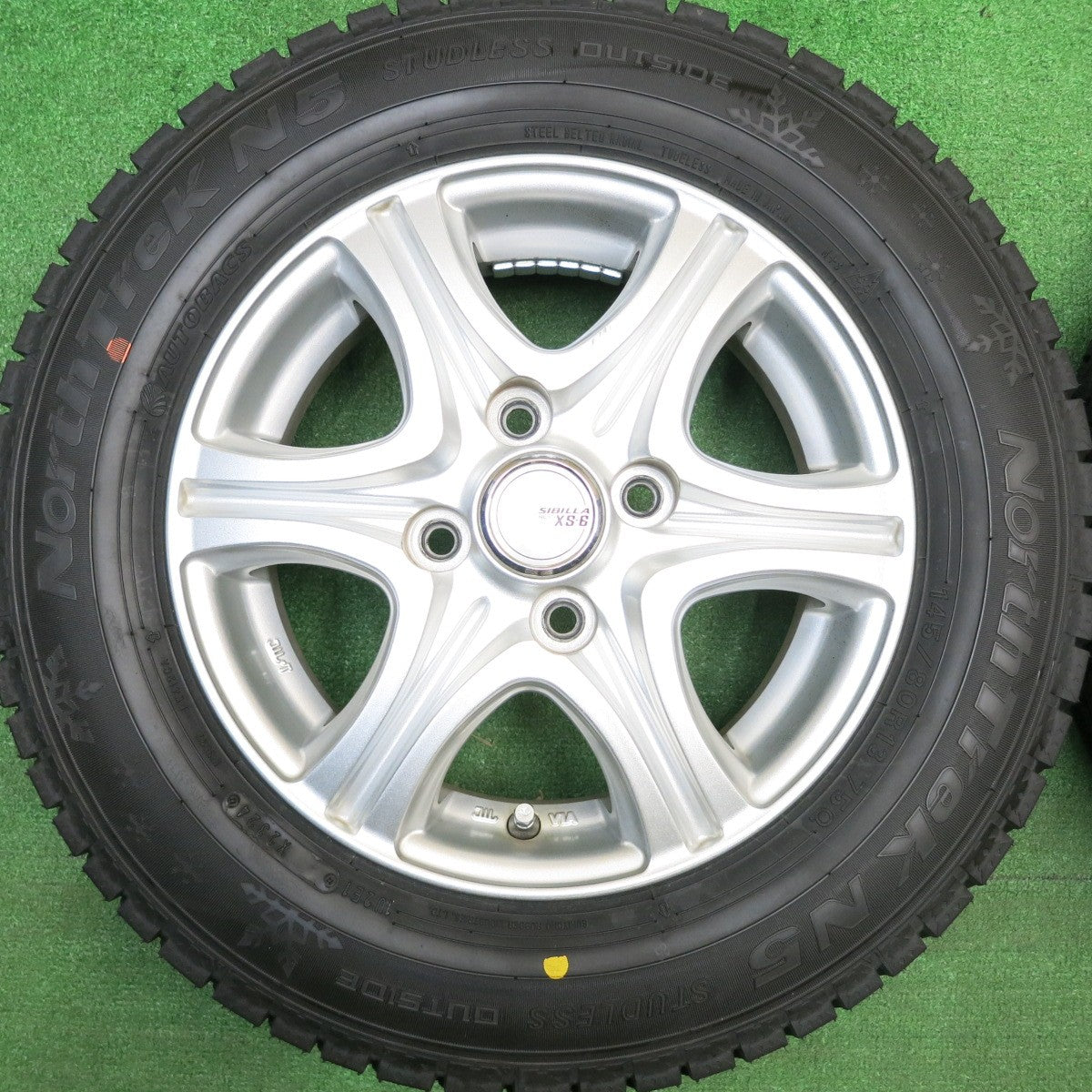 超バリ溝！24年！ほぼ10分★スタッドレス 145/80R13 オートバックス ノーストレック N5 SIBILLA NEXT XS-6 シビラ ネクスト 13インチ PCD100/4H★5121411HAス