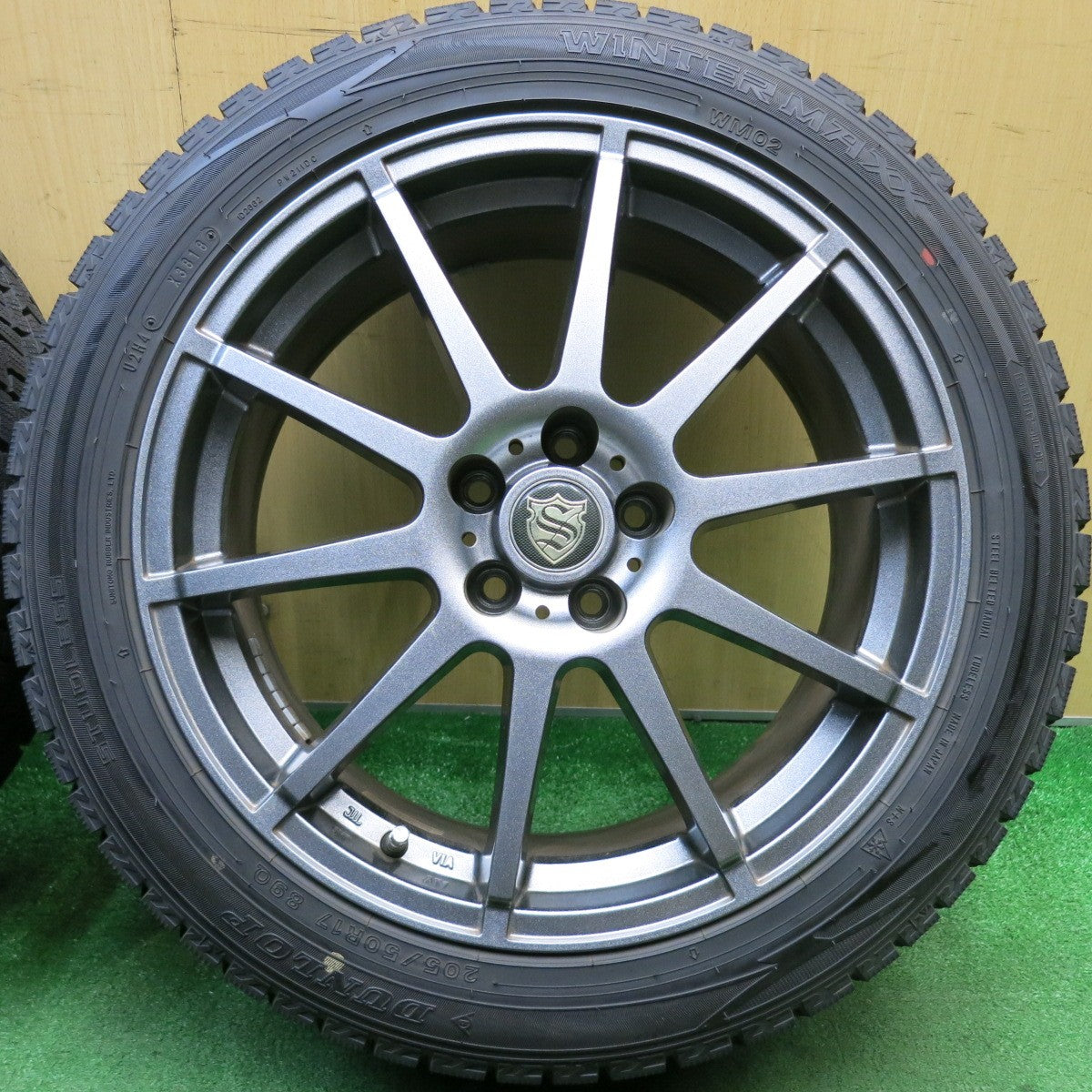 ほぼ未使用！キレイ★インプレッサ 等 205/50R17 スタッドレス ダンロップ ウインターマックス WM02 社外 アルミ 17インチ PCD100/5H★6021505HAス