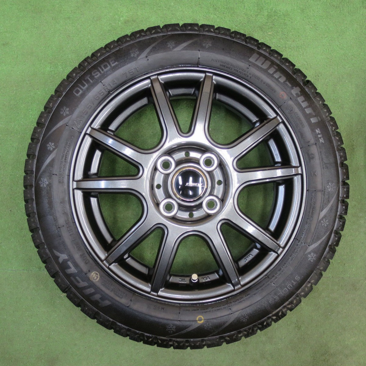 バリ溝！22年！キレイ！9.5分★スタッドレス 155/65R14 ハイフライ Win-turi 212 EMBELY S10 GM エンベリー 14インチ PCD100/4H★6021101TTス