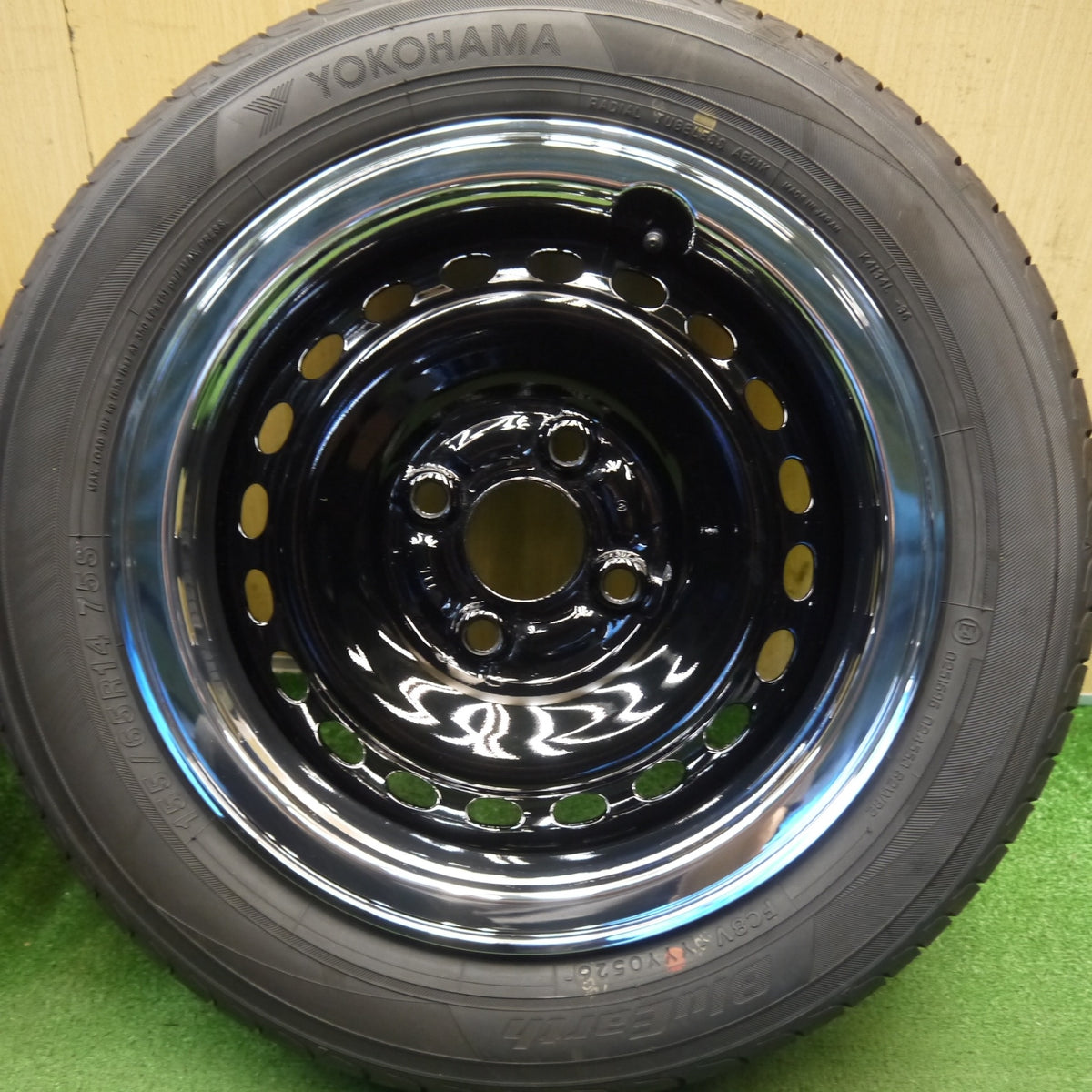 新車外し！26年！キャップ付き◎ホンダ N-BOX JOY 純正 スチール 155/65R14 ヨコハマ ブルーアース AE01K 14インチ Nボックス ジョイ PCD100/4H◎6091102Hノ