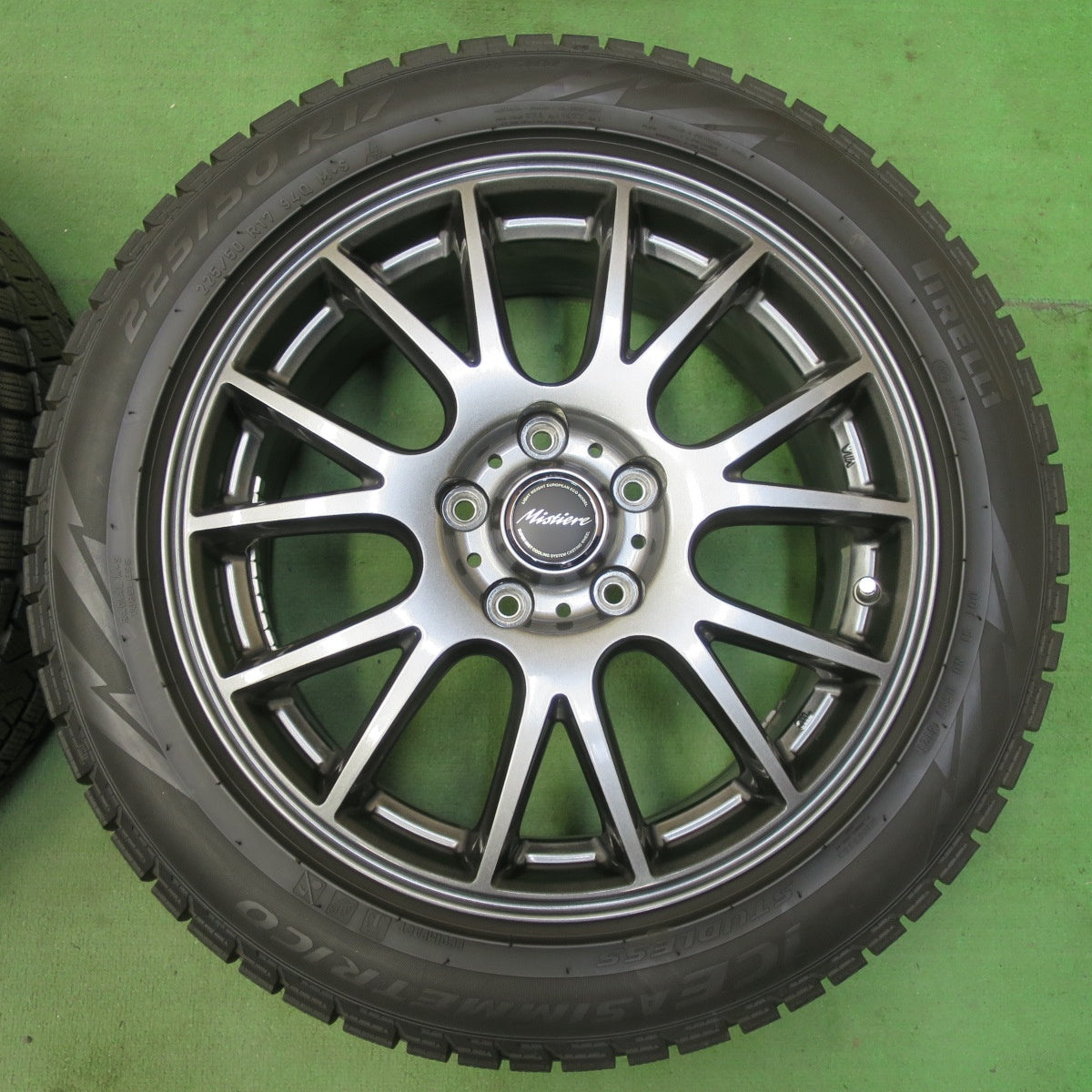 バリ溝！21年！キレイ！9分★スタッドレス 225/50R17 ピレリ アイスアシンメトリコ Mistiere ミスティーレ 17インチ PCD114.3/5H★5071907イス
