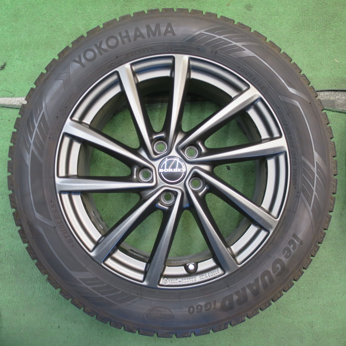 バリ溝！23年！キレイ！9.5分◎BMW MINI 等 BORBET typeV 225/55R17 スタッドレス ヨコハマ アイスガード iG60 ボルベット タイプ5 17インチ PCD112/5H◎6072501NJス