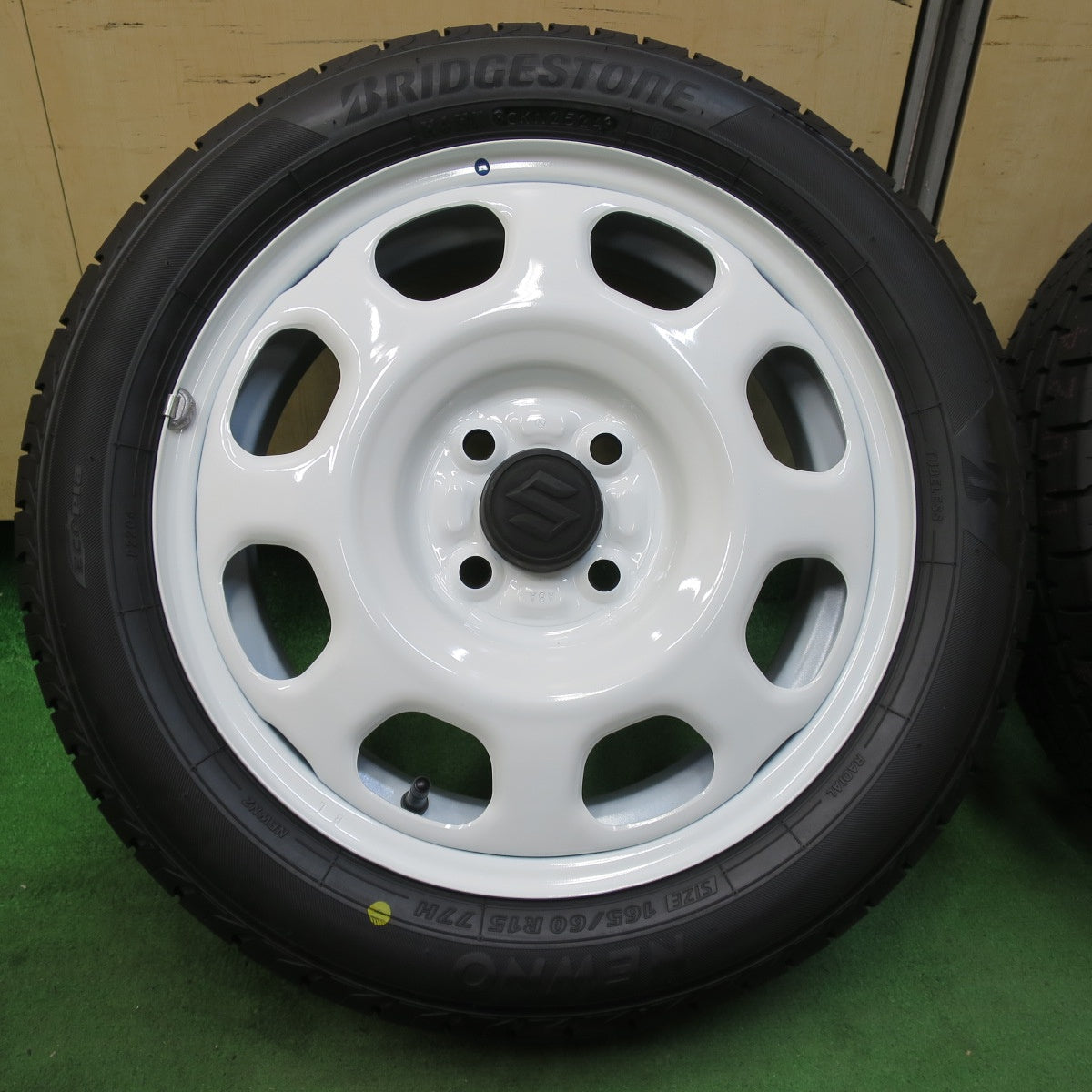 [送料無料] 2本未使用！24年！バリ溝！9分★スズキ ハスラー 純正 スチール 165/60R15 ブリヂストン NEWNO ニューノ 15インチ PCD100/4H★5031407イノ