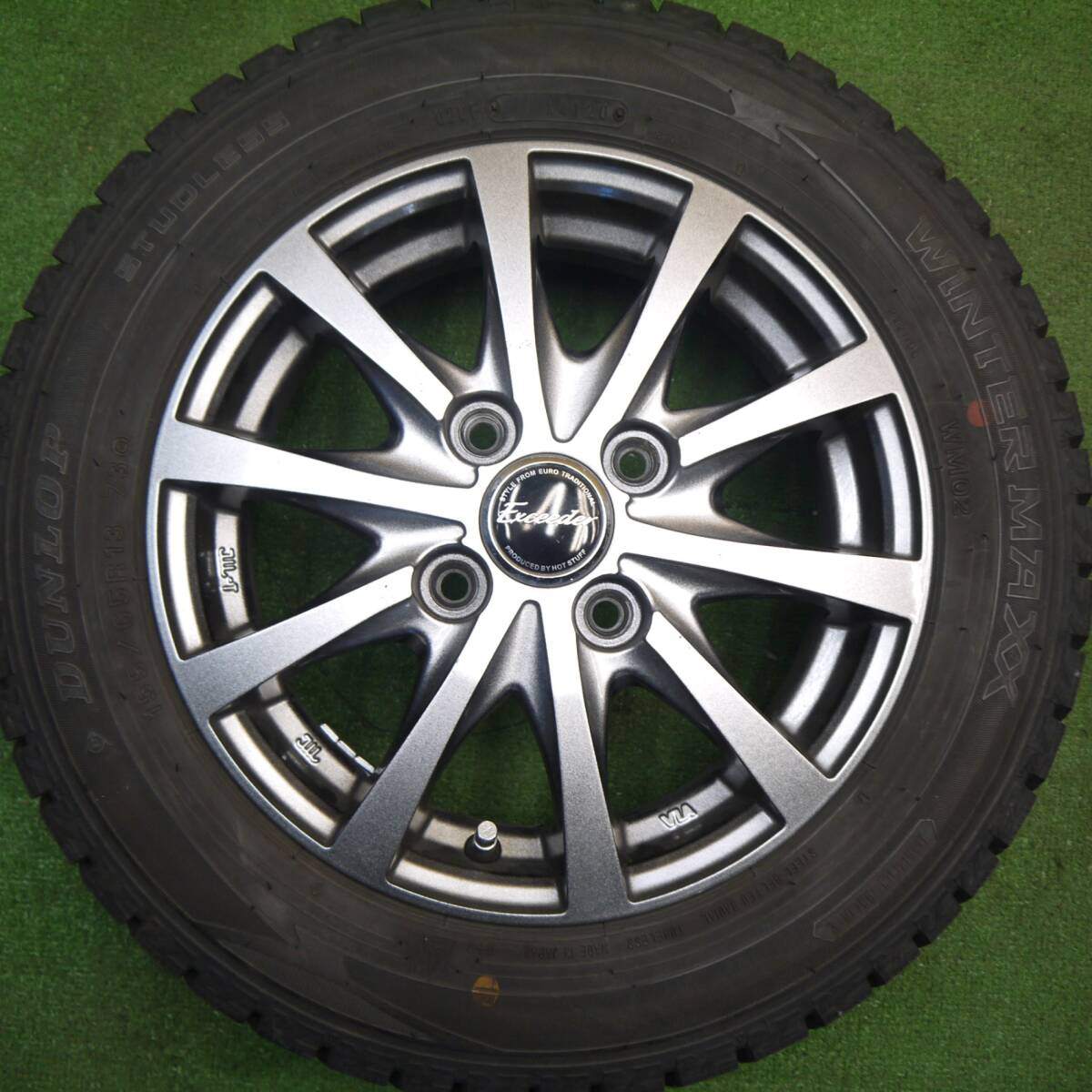 バリ溝！キレイ！9.5分★スタッドレス 155/65R13 ダンロップ ウインターマックス WM02 Exceeder エクシーダー 13インチ PCD100/4H★5031810Hス