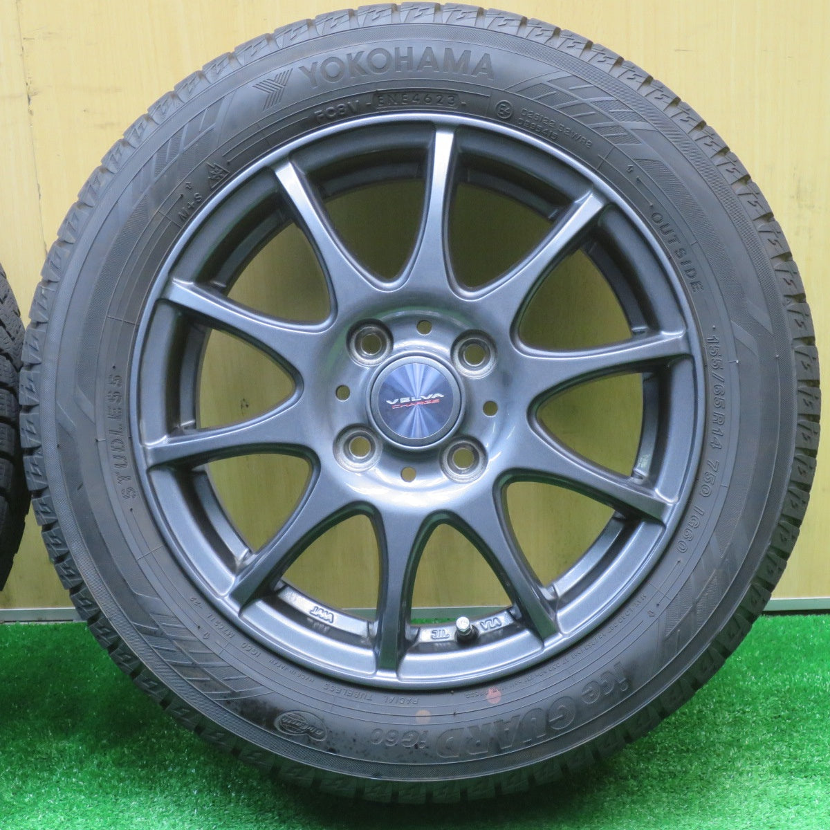 バリ溝！23年！キレイ！9.5分★スタッドレス 155/65R14 ダンロップ ウインターマックス WM02 ヨコハマ アイスガード iG60 VELVA CHARGE ヴェルヴァ 14インチ PCD100/4H★5102104NJス