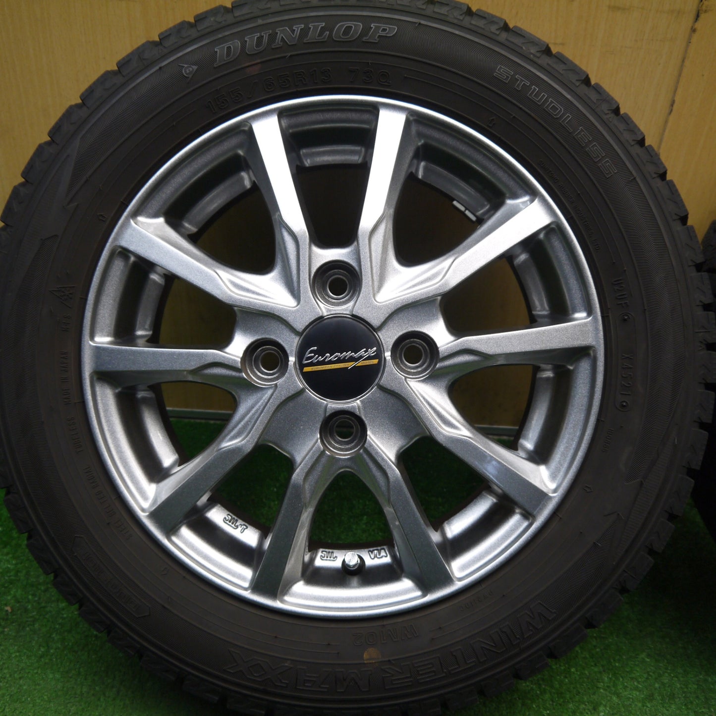 バリ溝！キレイ！8.5分★スタッドレス 155/65R13 ダンロップ ウインターマックス WM02 Euromax ユーロマックス 13インチ PCD100/4H★6022504Hス