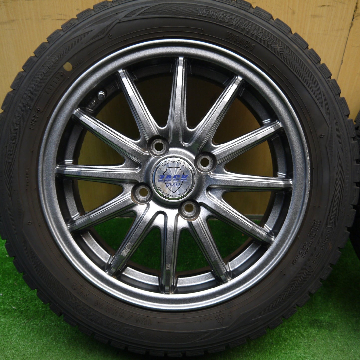 バリ溝！キレイ！9.5分以上★スタッドレス 155/65R14 ダンロップ ウインターマックス WM01 ZACK JP-812 MONZA 14インチ PCD100/4H★5041501Hス