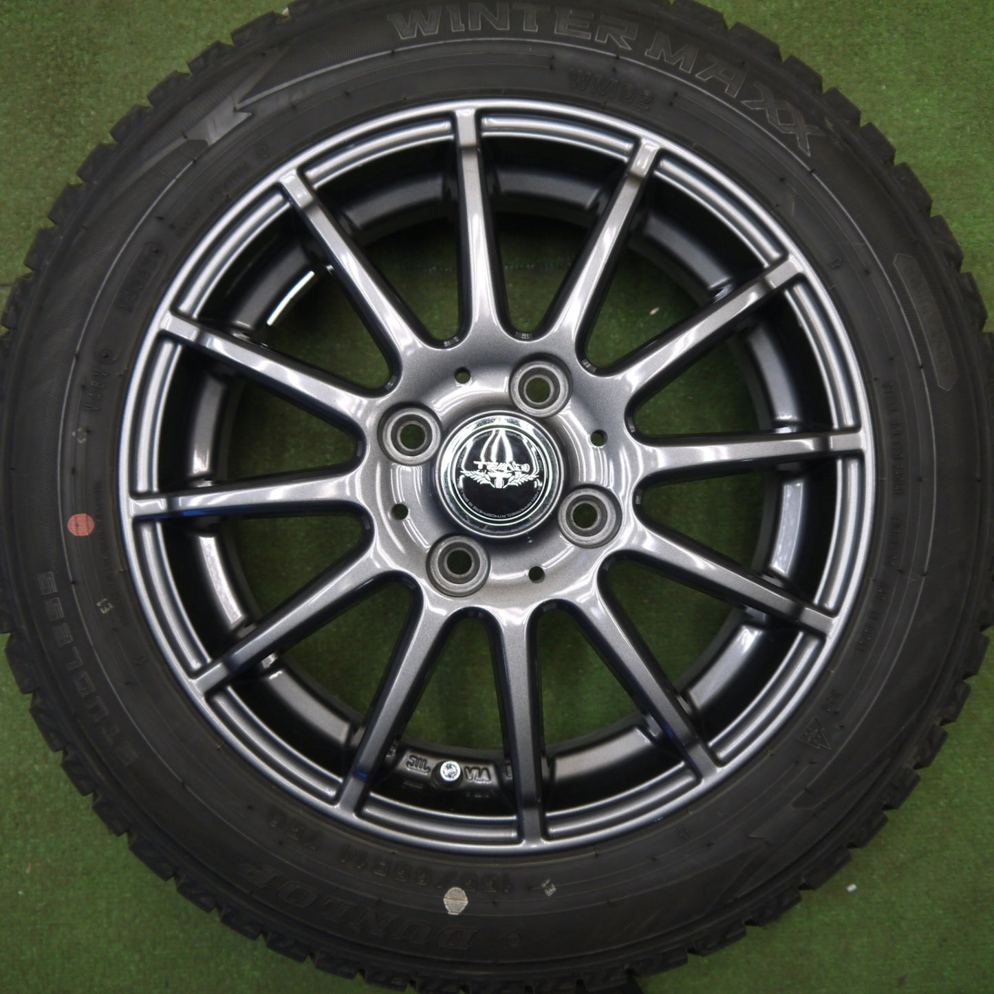 バリ溝！22年！キレイ！9.5分★スタッドレス 155/65R14 ダンロップ ウインターマックス WM02 TEAD テッド 14インチ PCD100/4H★6031610Hス
